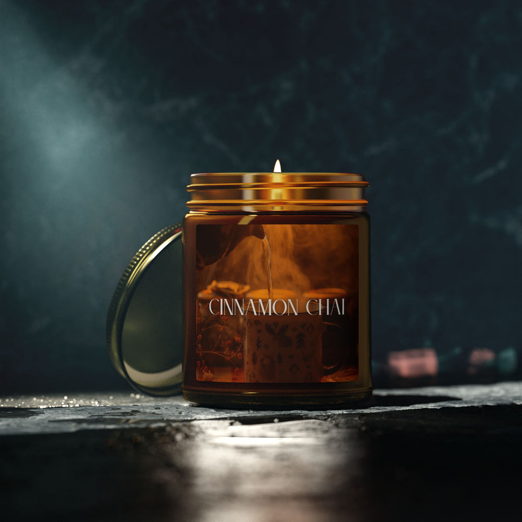 Cinnamon Chai Scented Candle, Coconut Apricot Wax, Warm Spice Aroma, Autumn Fall Scent, Holiday Home Decor Gift, 4oz & 9oz