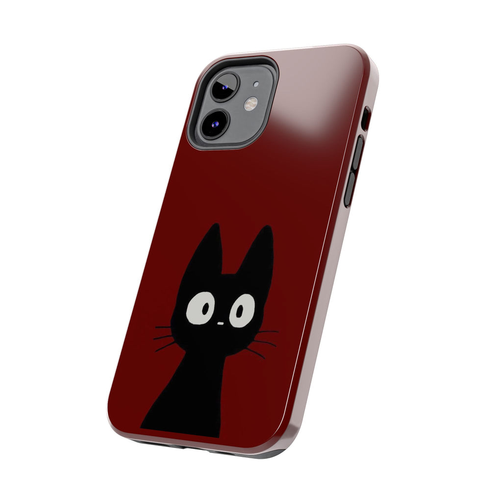 Black Cat Phone Case – Minimal Cute Design, Slim Protective Burgundy Cover