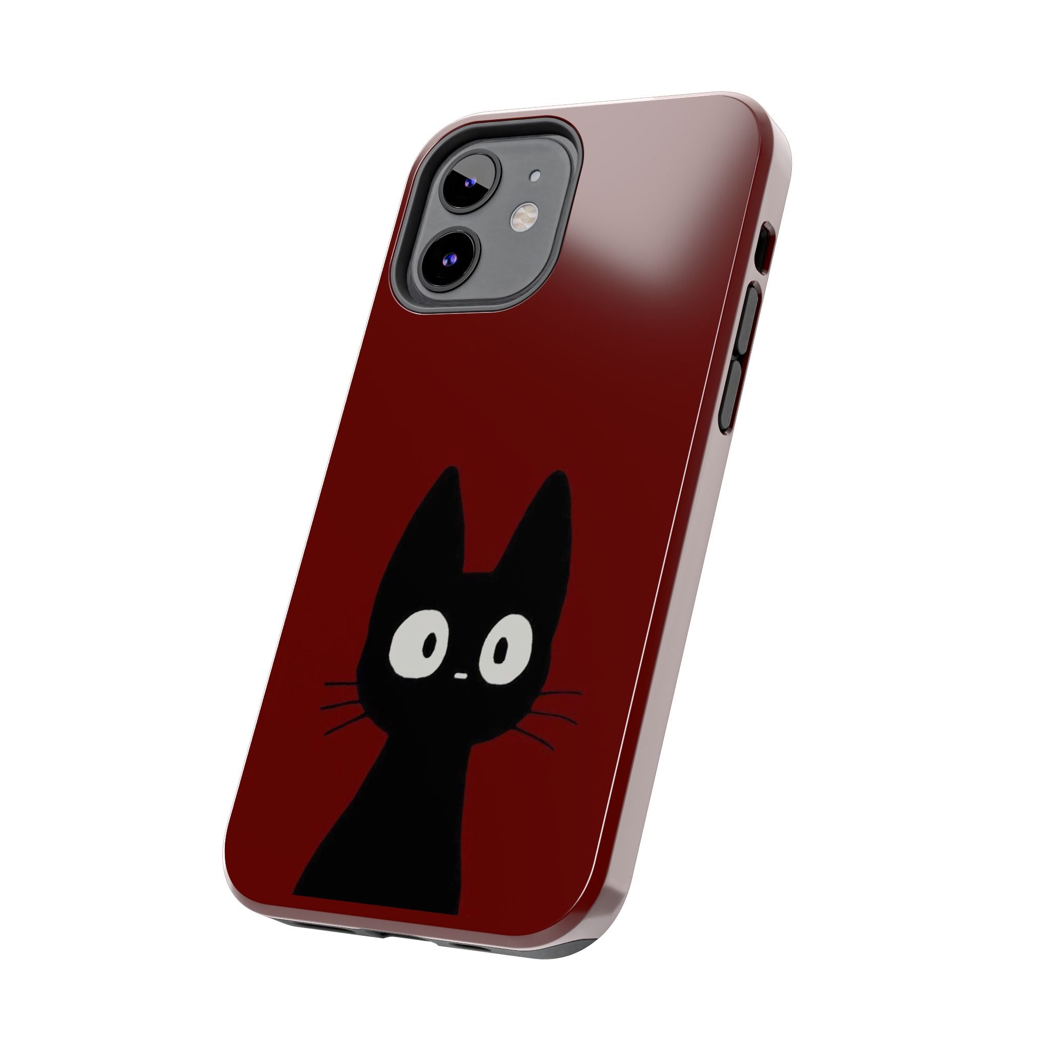 Black Cat Phone Case – Minimal Cute Design, Slim Protective Burgundy Cover