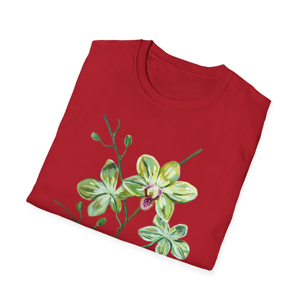 Green Orchid T-Shirt, Botanical Floral Graphic Tee, Nature Plant Art Shirt, Soft Cotton Apparel, Unique Gift for Women Men