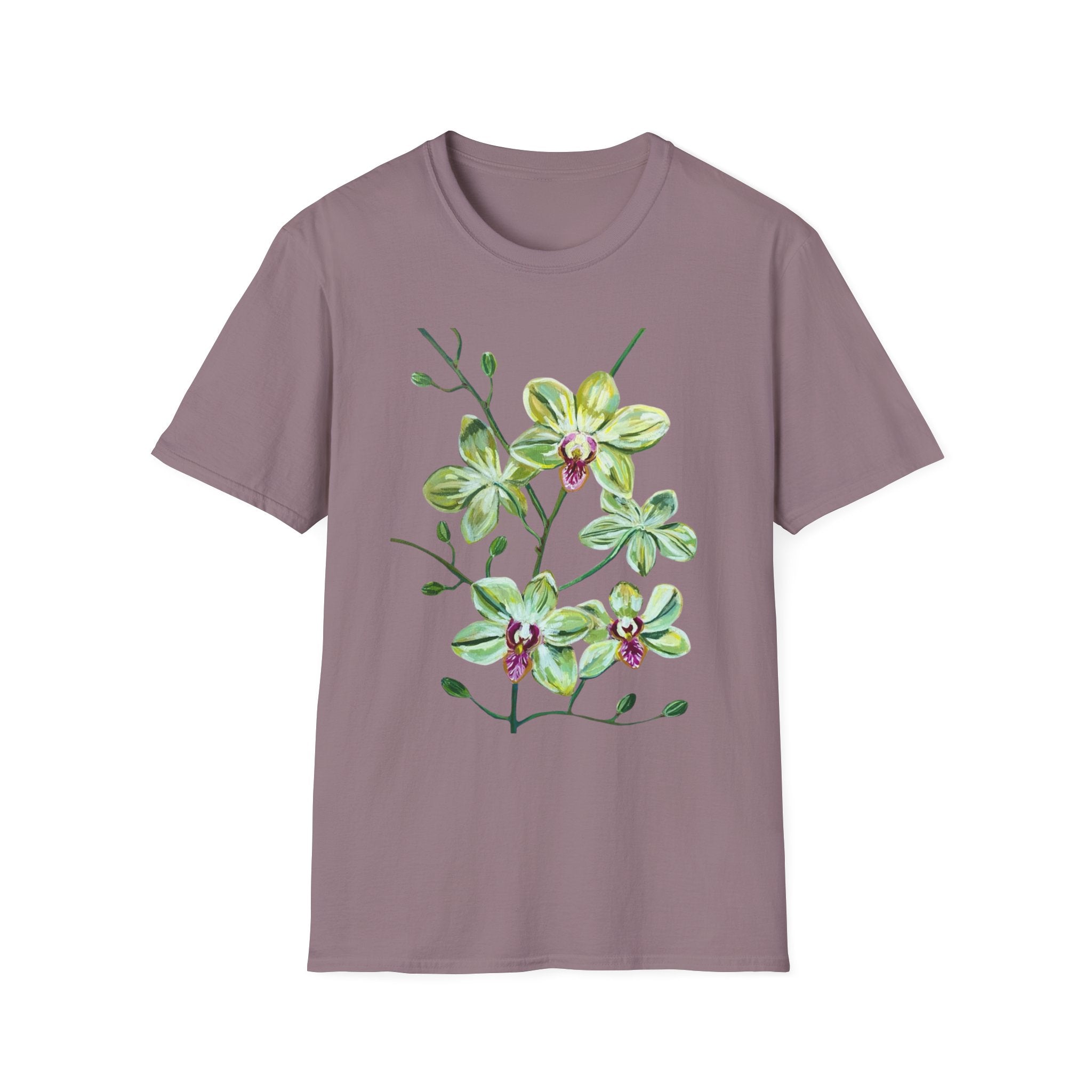 Green Orchid T-Shirt, Botanical Floral Graphic Tee, Nature Plant Art Shirt, Soft Cotton Apparel, Unique Gift for Women Men