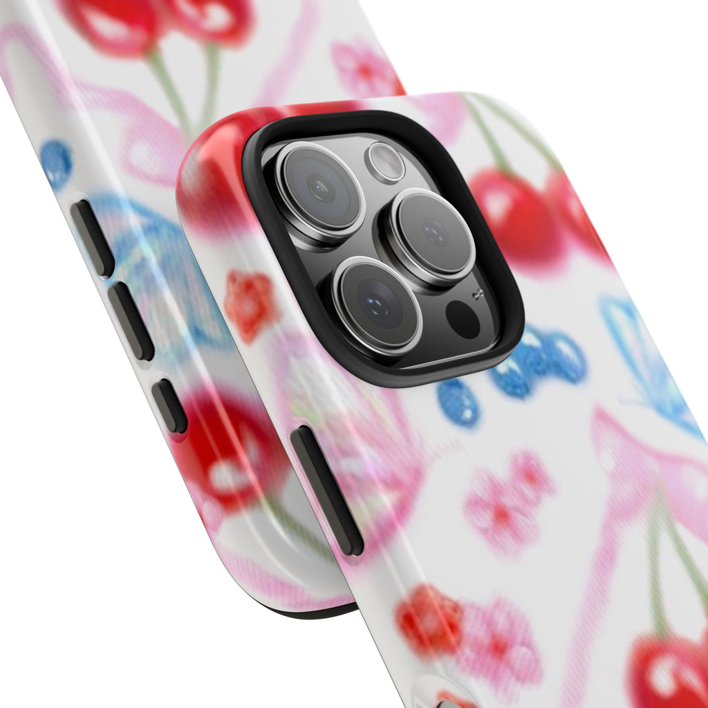 Cute Cherry Strawberry Phone Case, Bow Butterfly Design, iPhone & Samsung Protective Cover, Girls Women Fun Gift, Fruit Floral Pattern