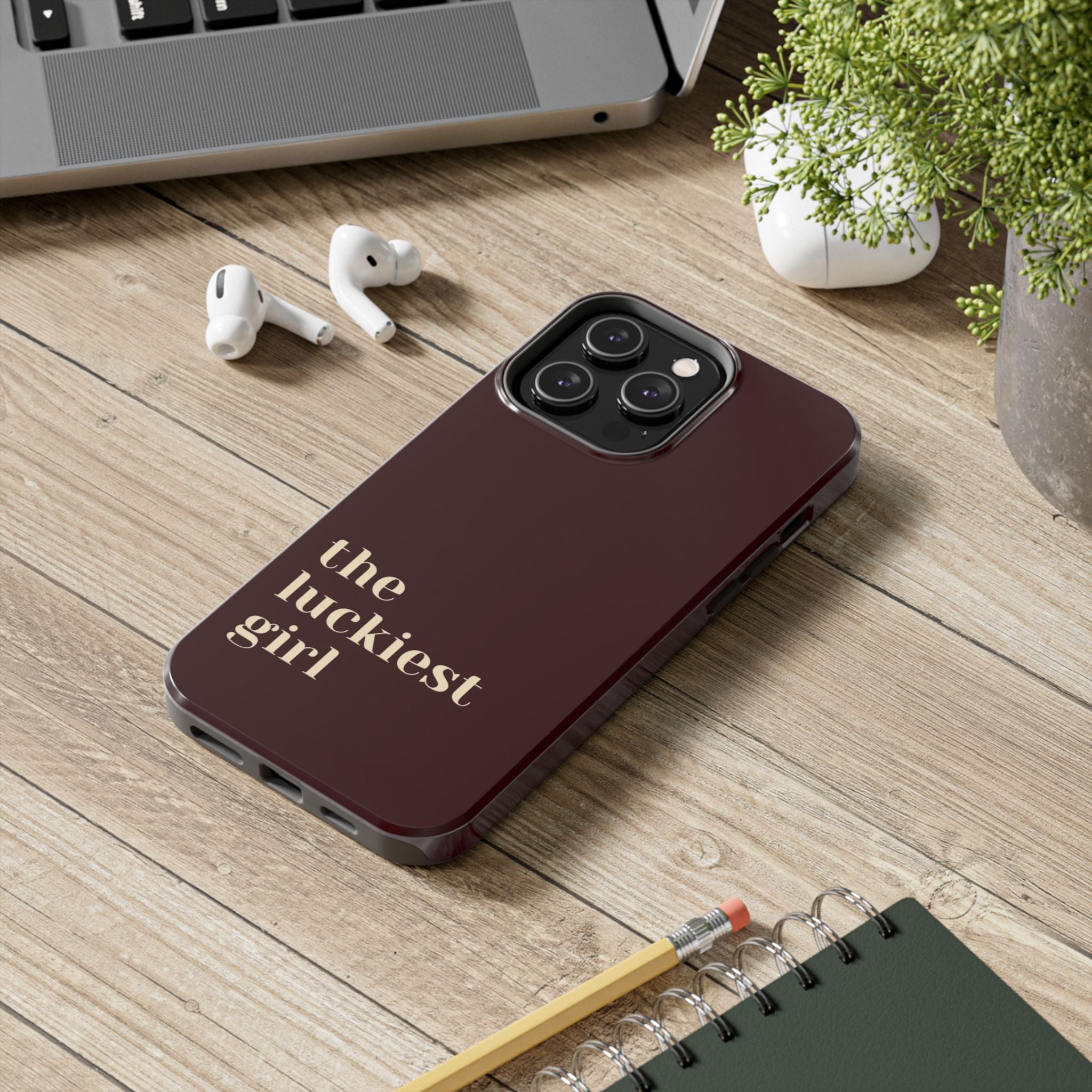 Burgundy Red Phone Case Minimal Aesthetic Protective The Luckiest Girl