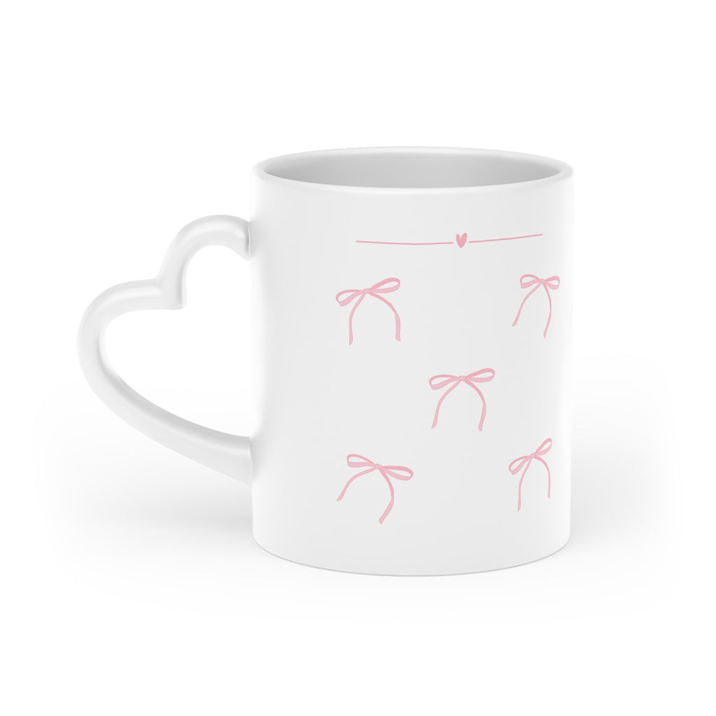 Heart-Shaped Mug, Pink Bow Handle Cup, Cute Ceramic Cup