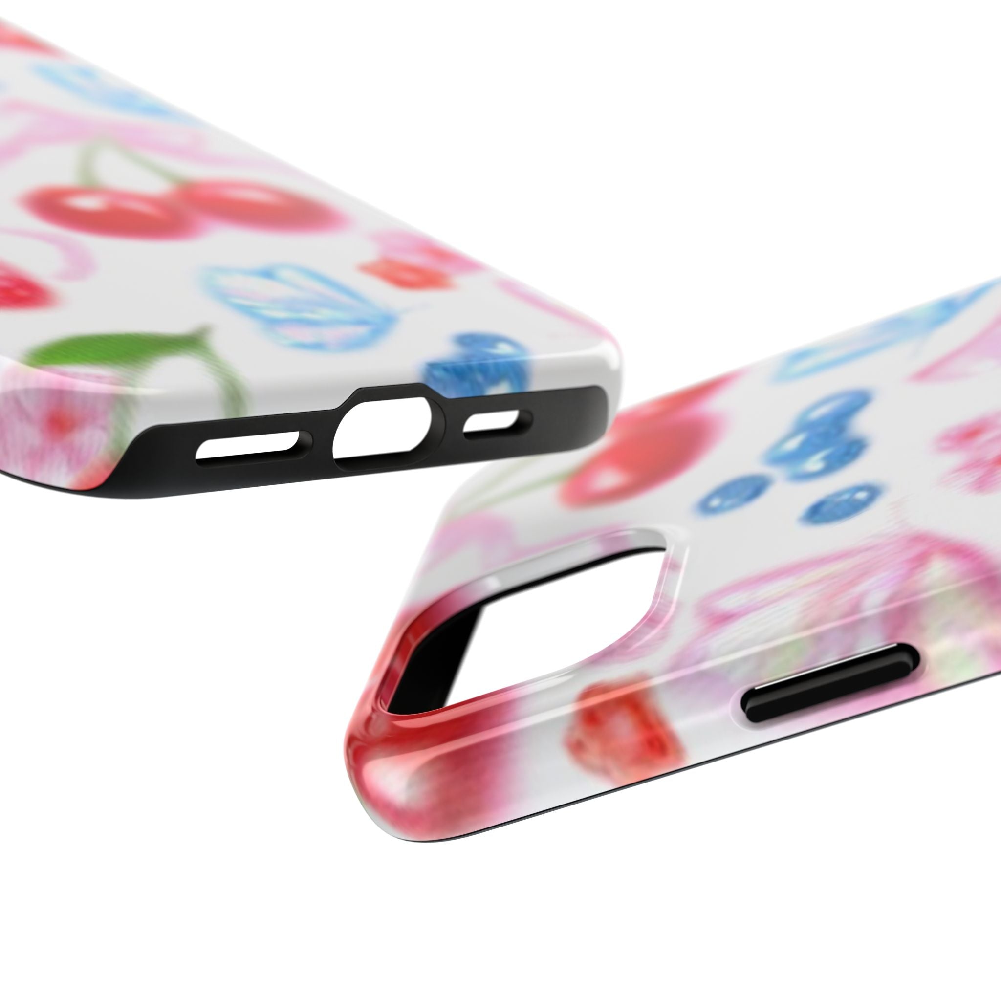 Cute Cherry Strawberry Phone Case, Bow Butterfly Design, iPhone & Samsung Protective Cover, Girls Women Fun Gift, Fruit Floral Pattern