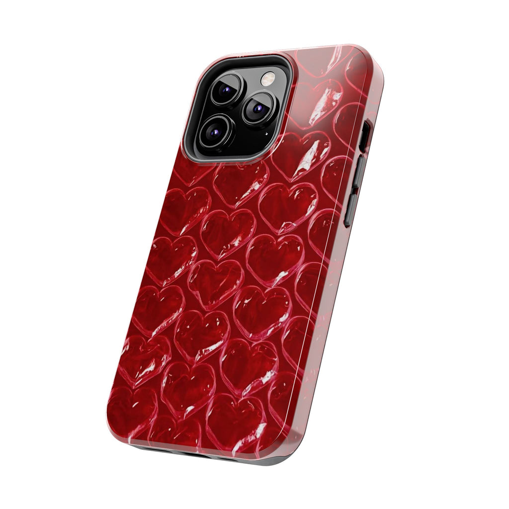 Red Heart Bubble Phone Case,  iPhone & Samsung Cute Love Pattern, Slim Protective Cover, Girls Women Design