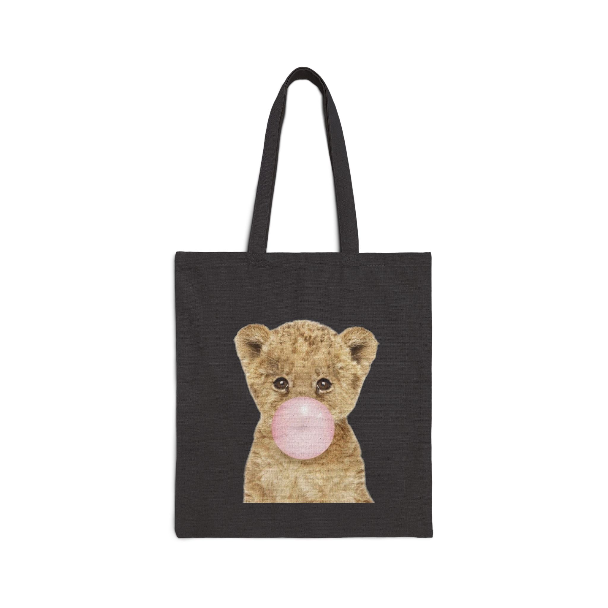 Cute Baby Lion Tote Bag, Bubblegum Animal Design, Aesthetic Cotton Canvas Bag, Reusable Shopping Gift, Wildlife Lover Accessory