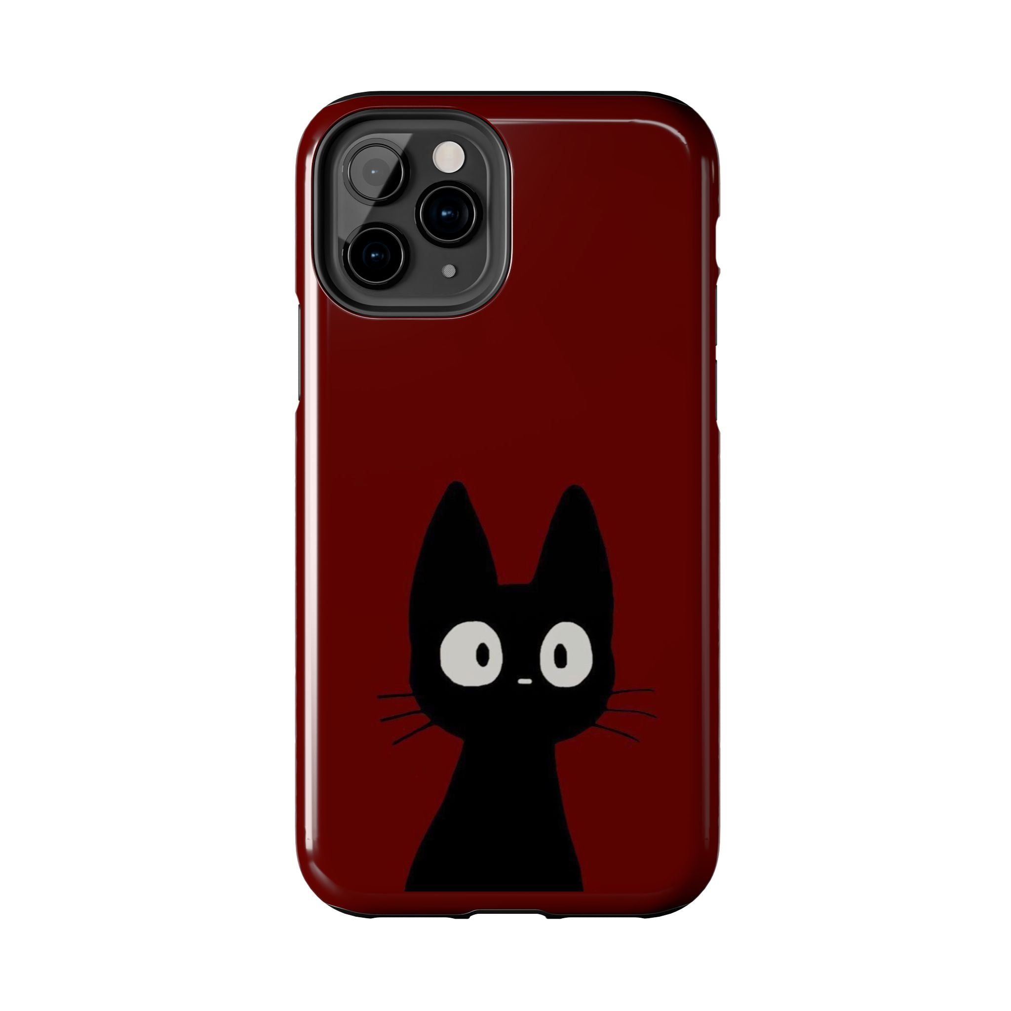 Black Cat Phone Case – Minimal Cute Design, Slim Protective Burgundy Cover