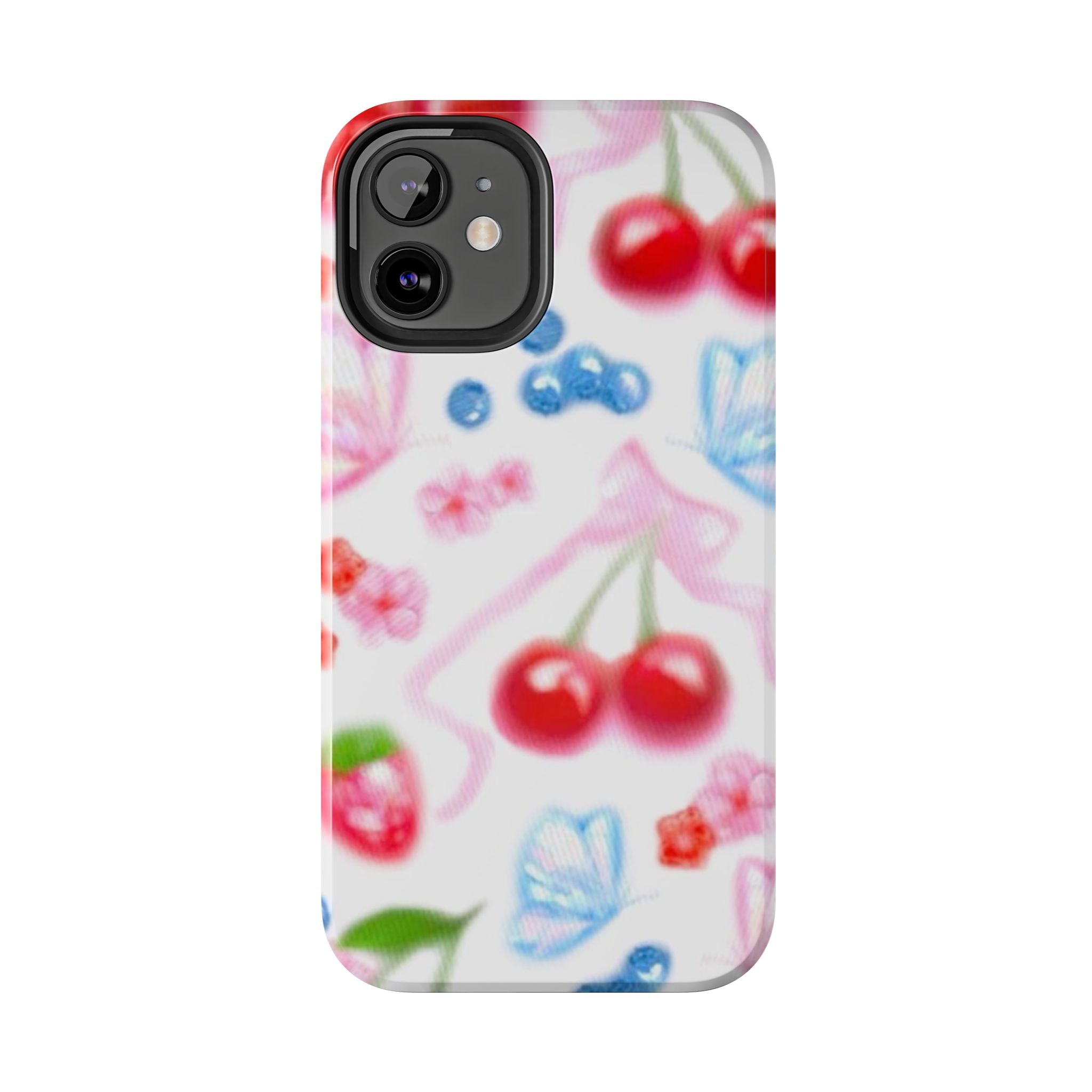 Cute Cherry Strawberry Phone Case, Bow Butterfly Design, iPhone & Samsung Protective Cover, Girls Women Fun Gift, Fruit Floral Pattern