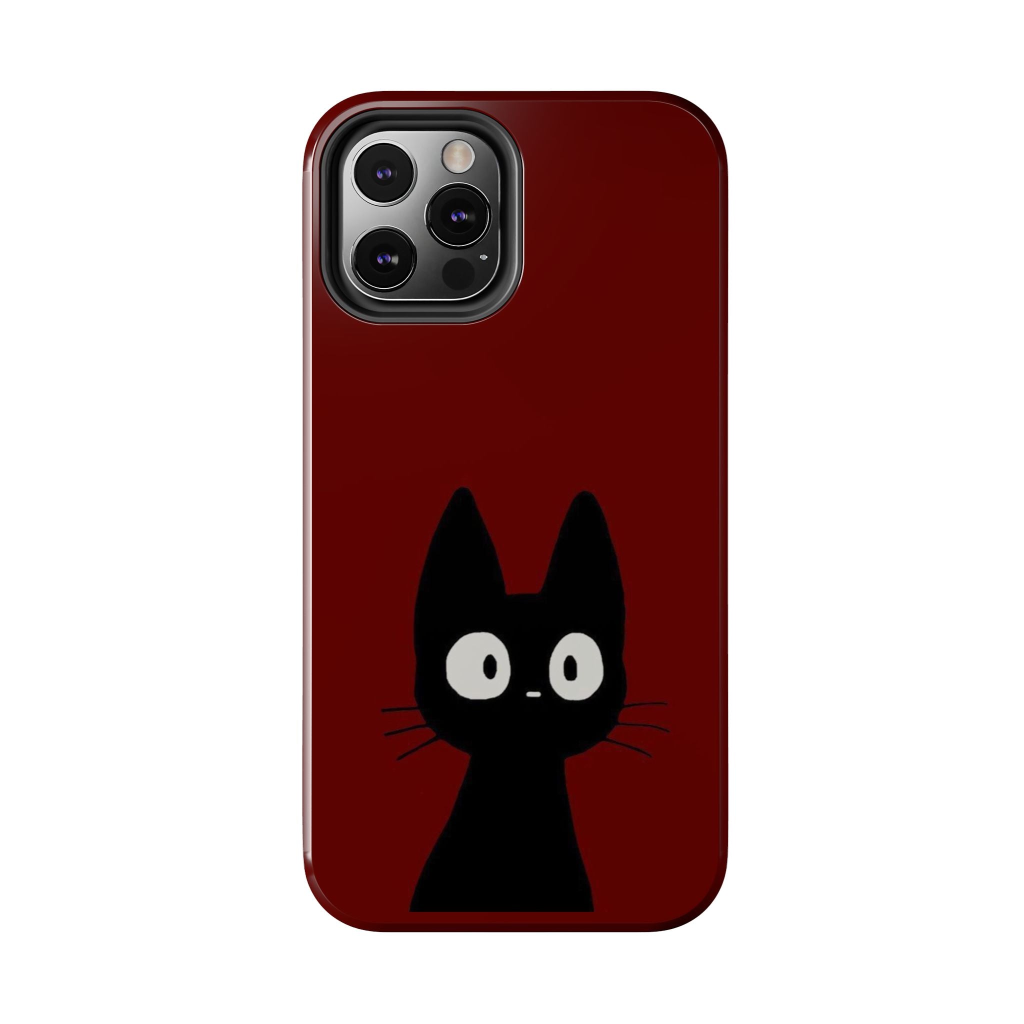 Black Cat Phone Case – Minimal Cute Design, Slim Protective Burgundy Cover