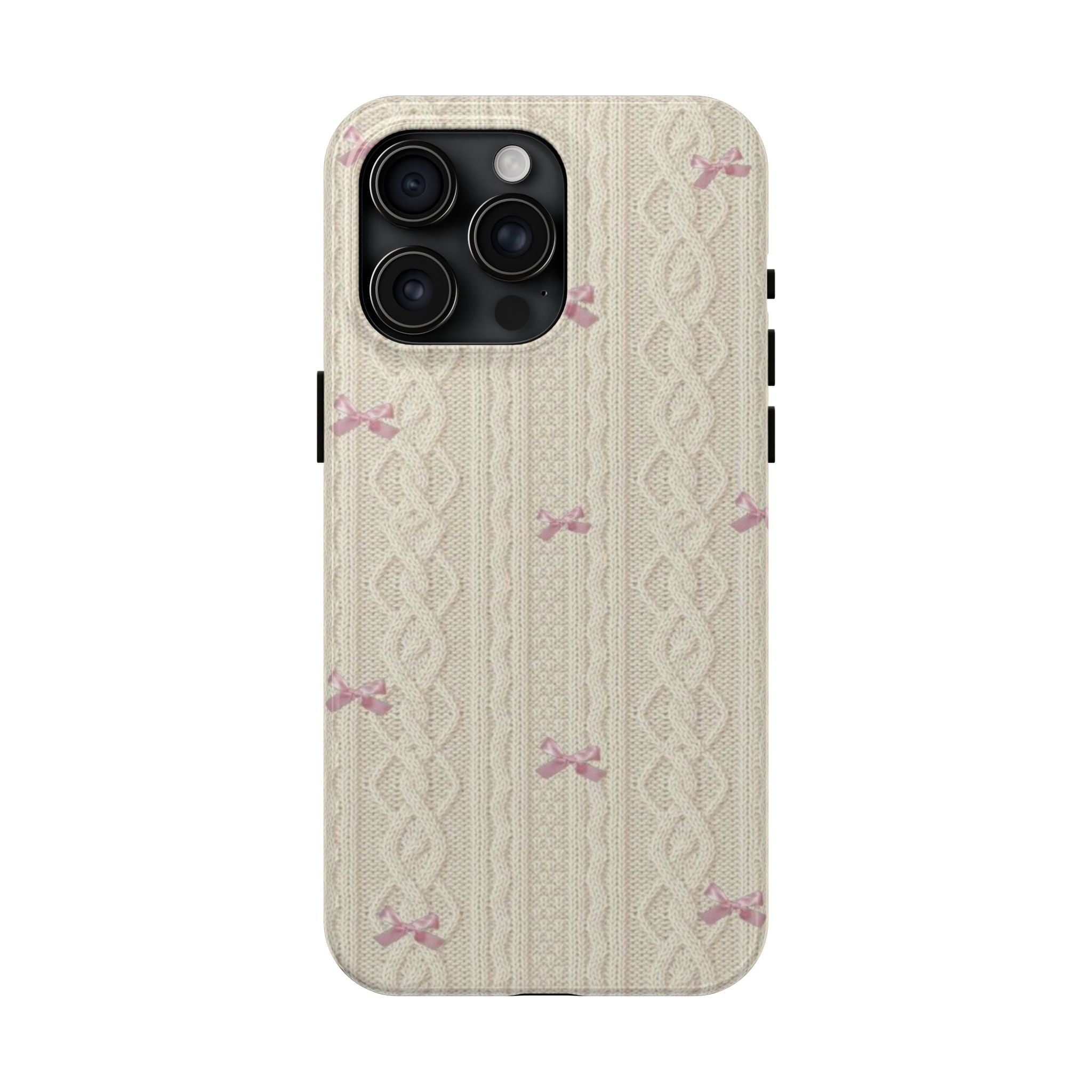 Knitted Sweater Phone Case, Cute Pink Bow Design, iPhone & Samsung Protective Cover, Cozy Aesthetic Pattern, Girls Women Unique Gift