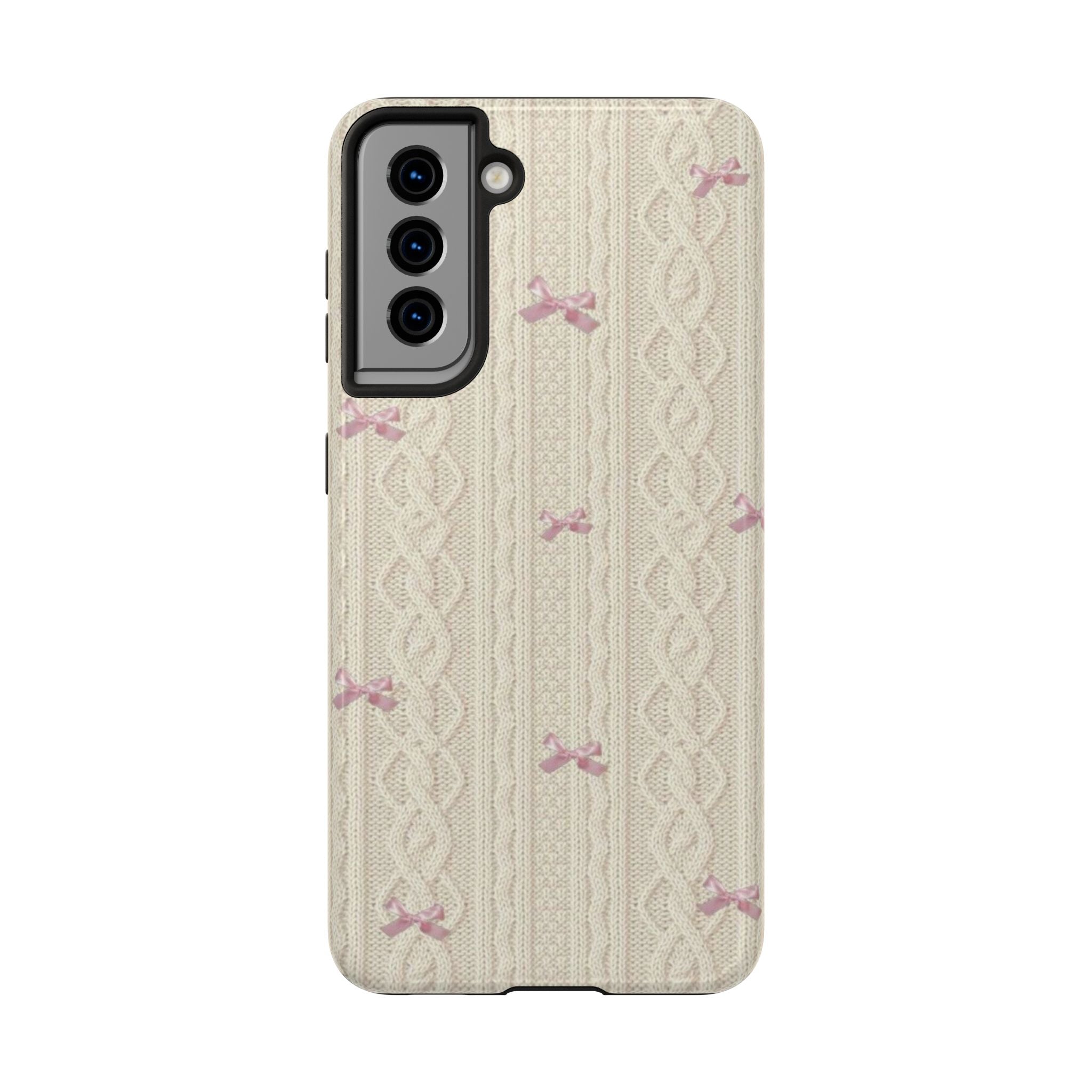Knitted Sweater Phone Case, Cute Pink Bow Design, iPhone & Samsung Protective Cover, Cozy Aesthetic Pattern, Girls Women Unique Gift