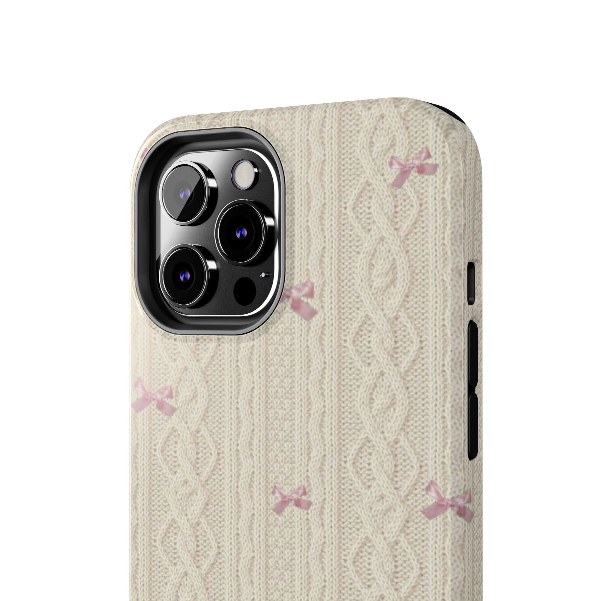 Knitted Sweater Phone Case, Cute Pink Bow Design, iPhone & Samsung Protective Cover, Cozy Aesthetic Pattern, Girls Women Unique Gift
