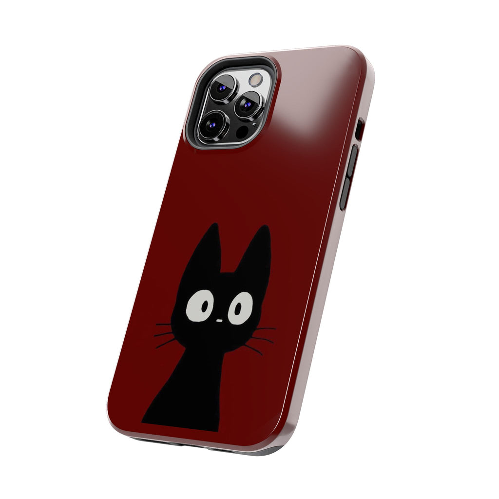 Black Cat Phone Case – Minimal Cute Design, Slim Protective Burgundy Cover
