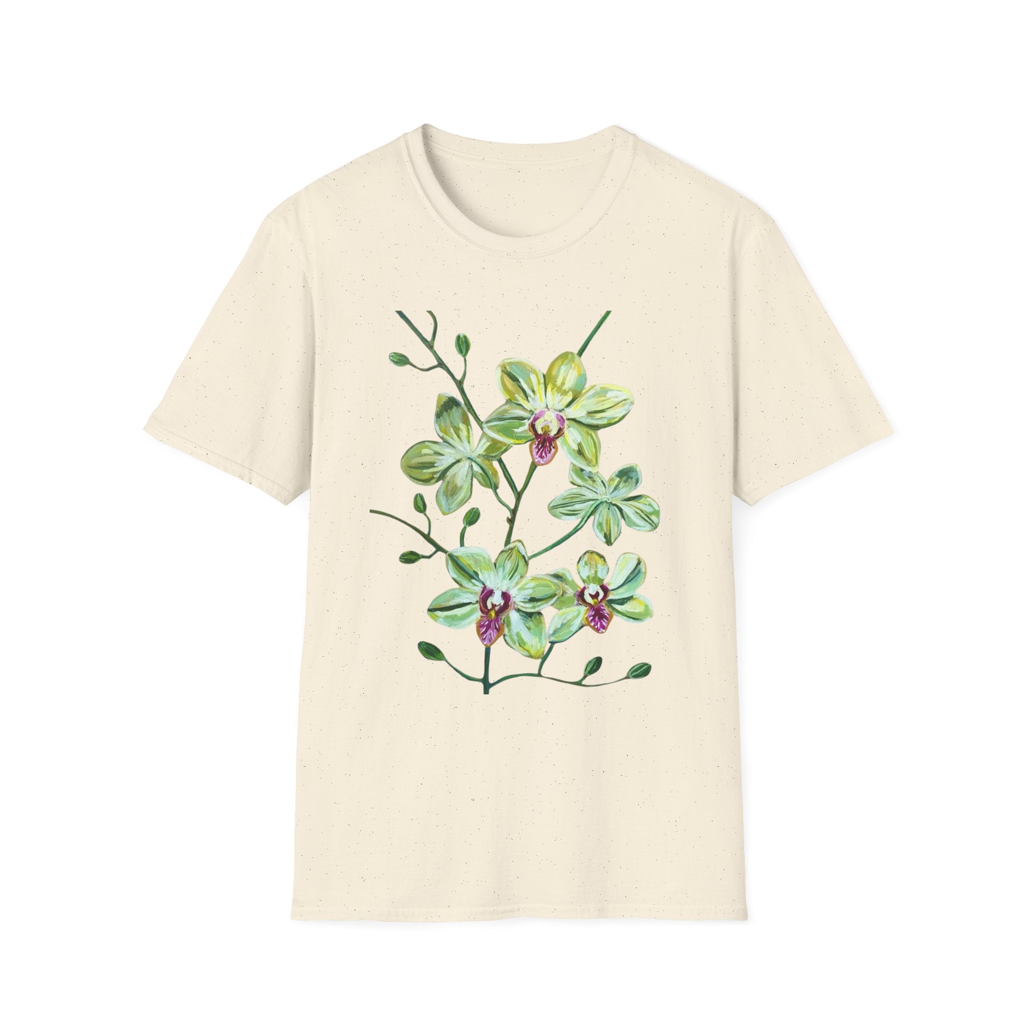 Green Orchid T-Shirt, Botanical Floral Graphic Tee, Nature Plant Art Shirt, Soft Cotton Apparel, Unique Gift for Women Men
