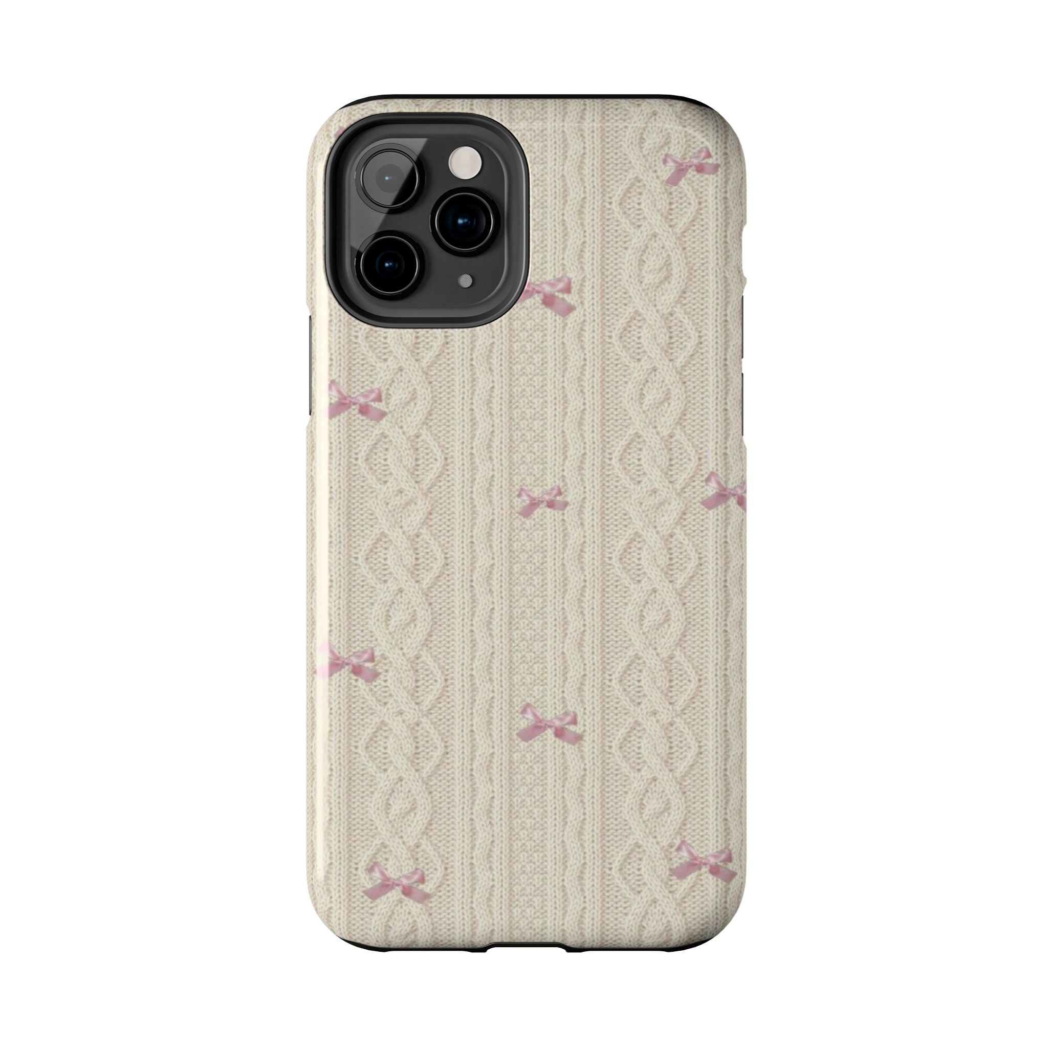 Knitted Sweater Phone Case, Cute Pink Bow Design, iPhone & Samsung Protective Cover, Cozy Aesthetic Pattern, Girls Women Unique Gift