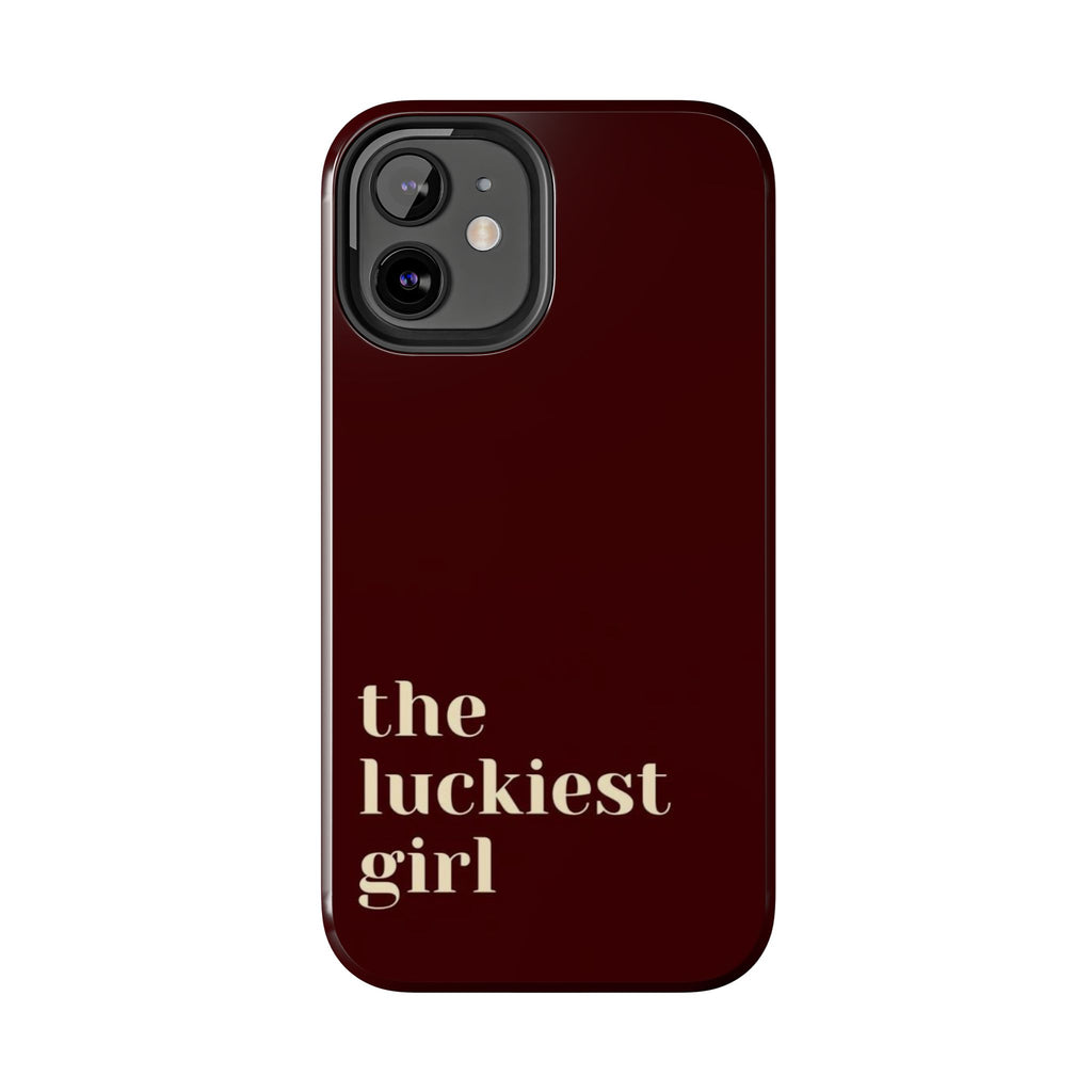 Burgundy Red Phone Case Minimal Aesthetic Protective The Luckiest Girl
