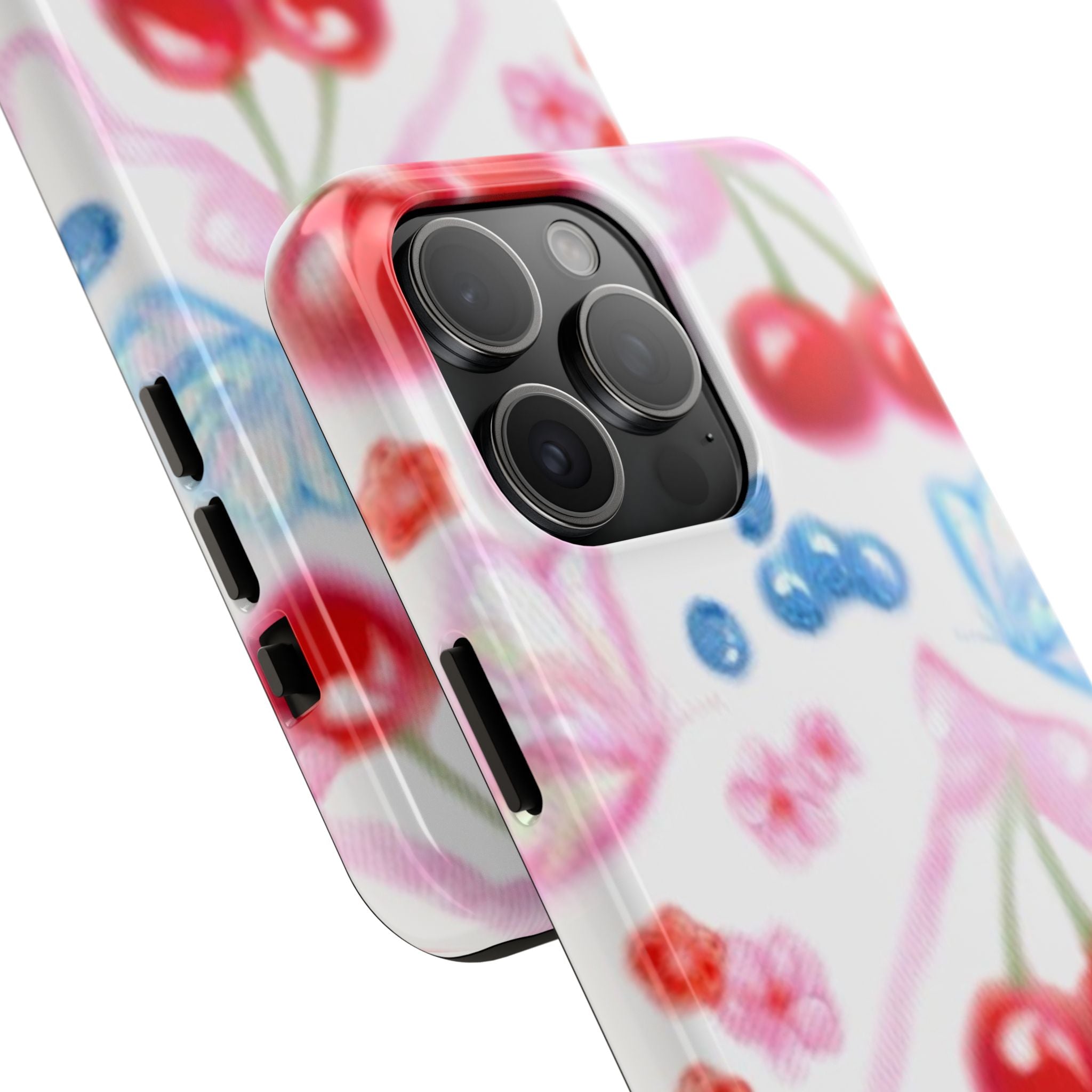 Cute Cherry Strawberry Phone Case, Bow Butterfly Design, iPhone & Samsung Protective Cover, Girls Women Fun Gift, Fruit Floral Pattern