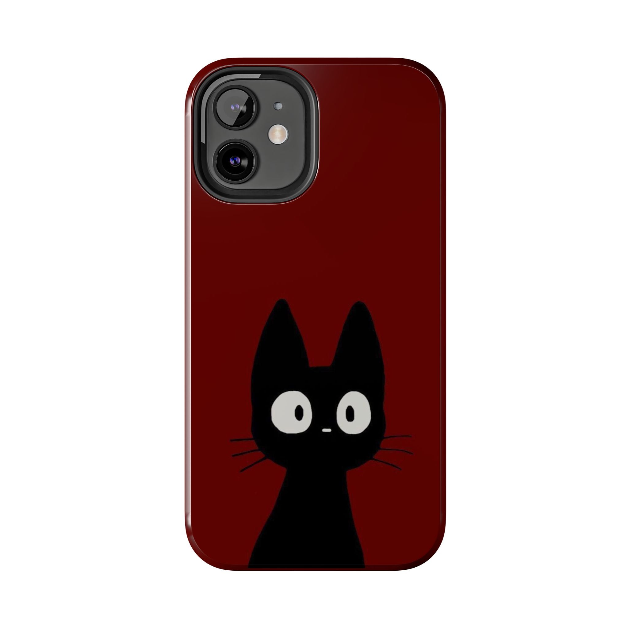 Black Cat Phone Case – Minimal Cute Design, Slim Protective Burgundy Cover