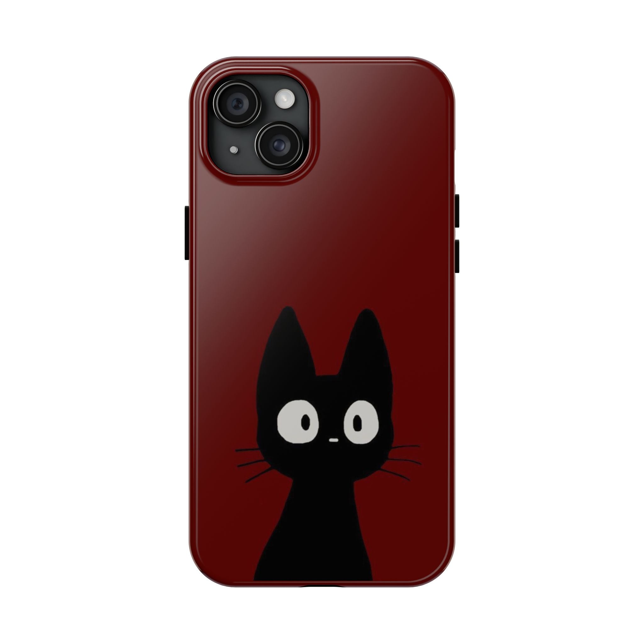 Black Cat Phone Case – Minimal Cute Design, Slim Protective Burgundy Cover