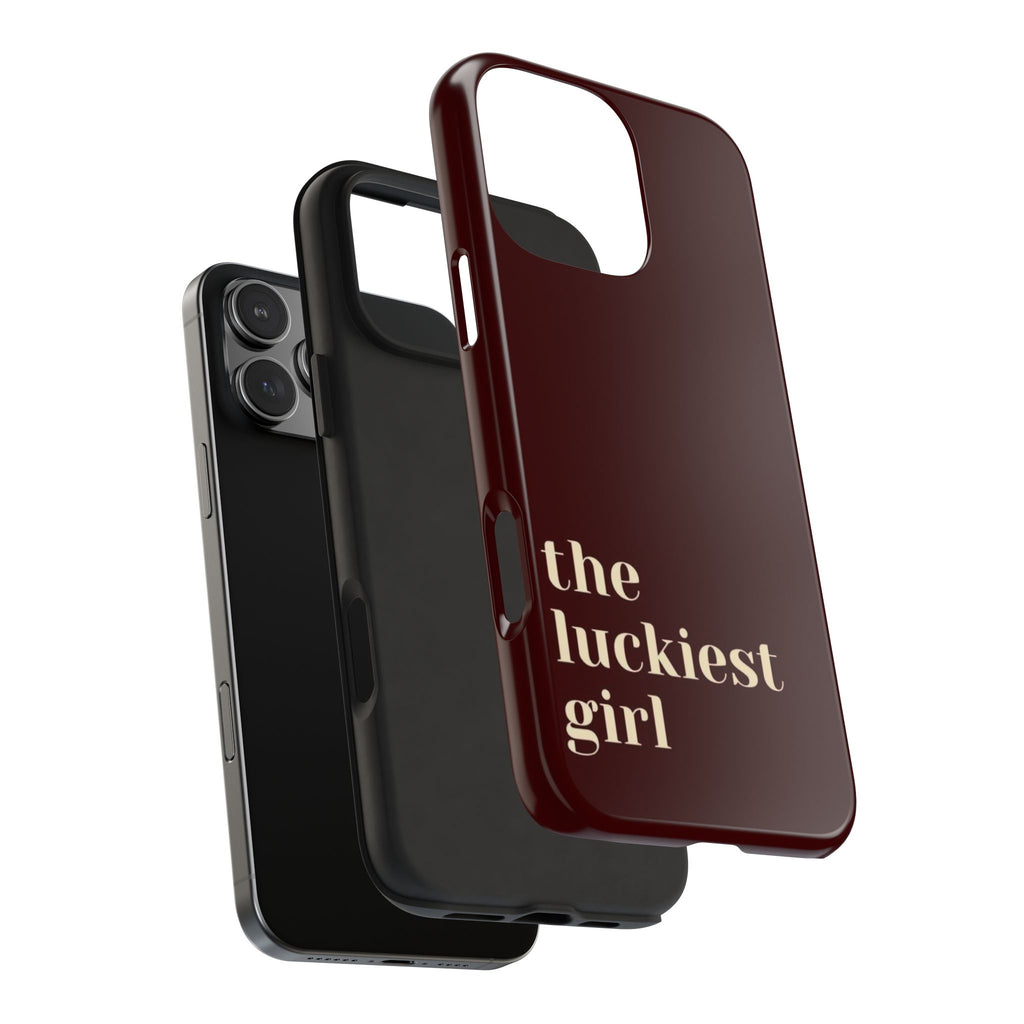 Burgundy Red Phone Case Minimal Aesthetic Protective The Luckiest Girl