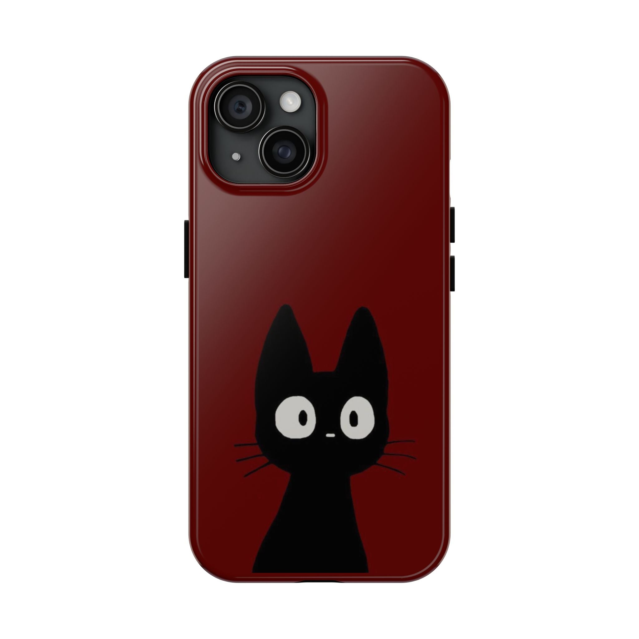 Black Cat Phone Case – Minimal Cute Design, Slim Protective Burgundy Cover