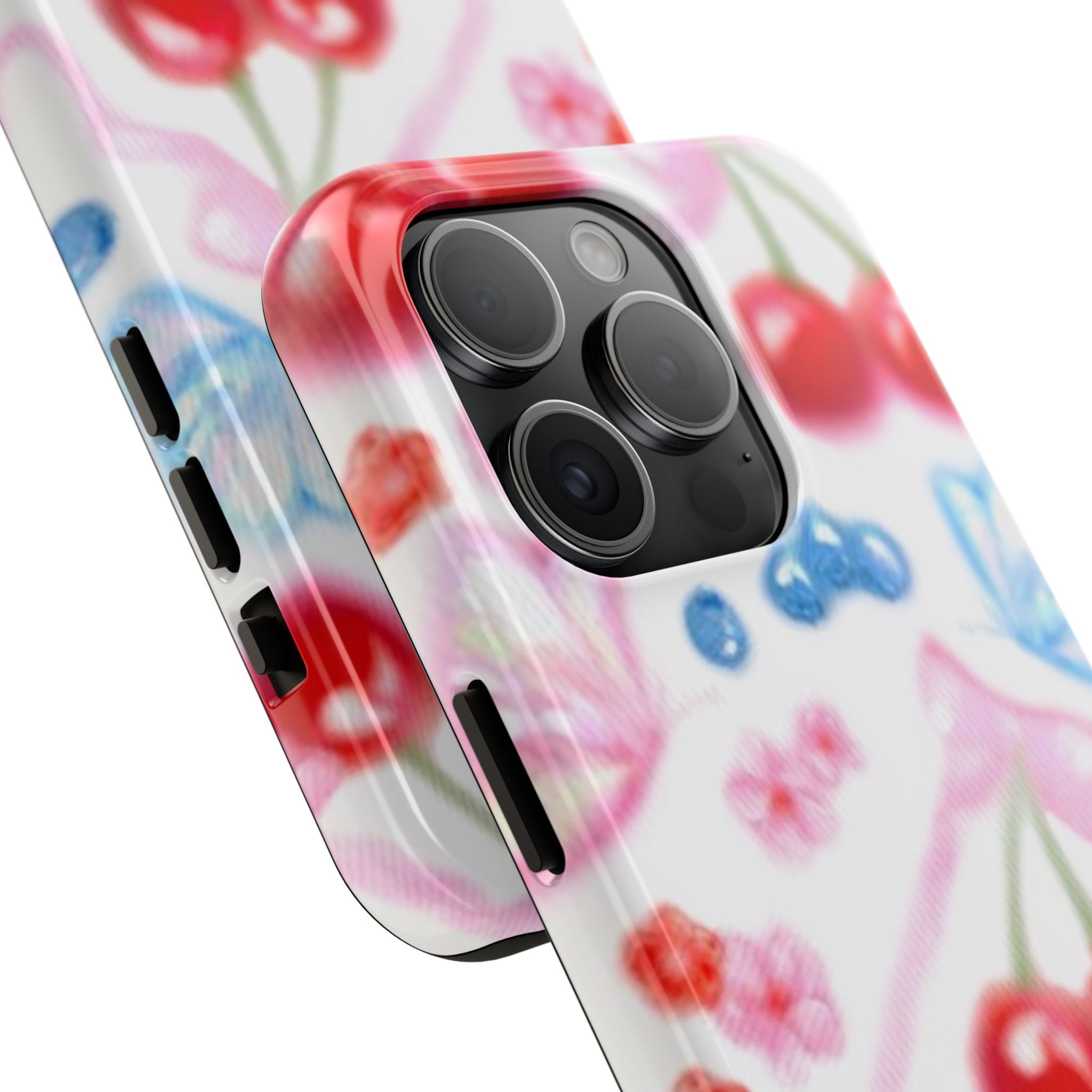 Cute Cherry Strawberry Phone Case, Bow Butterfly Design, iPhone & Samsung Protective Cover, Girls Women Fun Gift, Fruit Floral Pattern