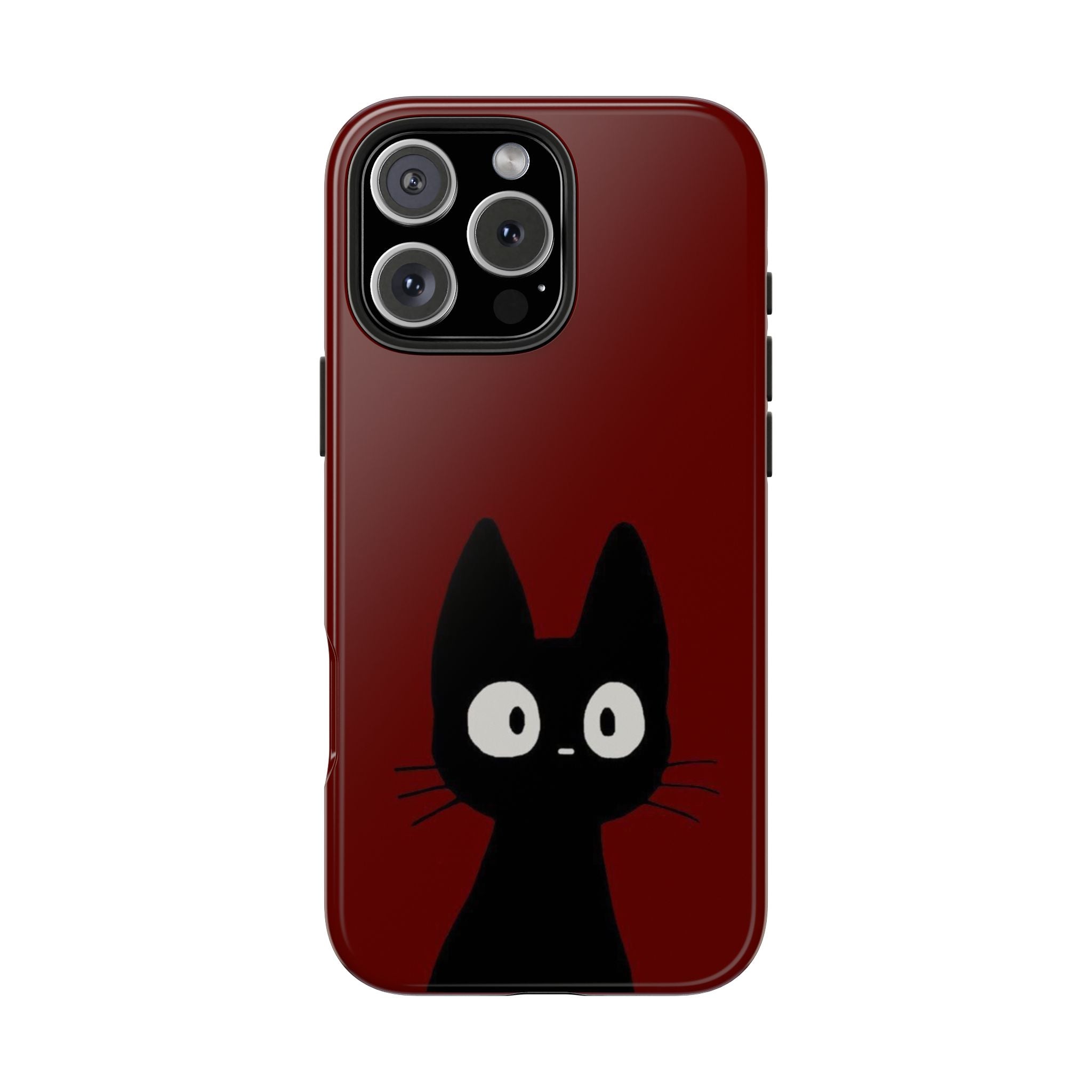 Black Cat Phone Case – Minimal Cute Design, Slim Protective Burgundy Cover
