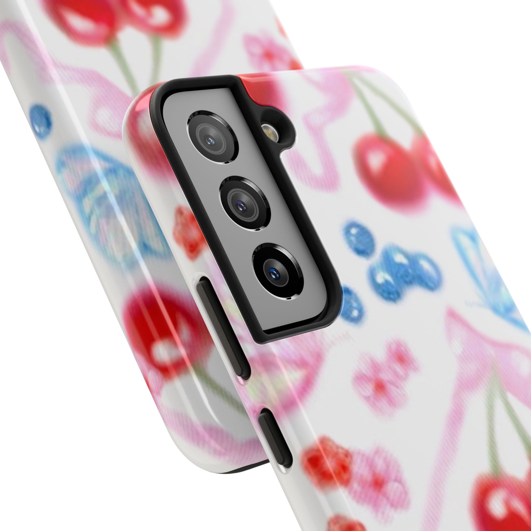 Cute Cherry Strawberry Phone Case, Bow Butterfly Design, iPhone & Samsung Protective Cover, Girls Women Fun Gift, Fruit Floral Pattern