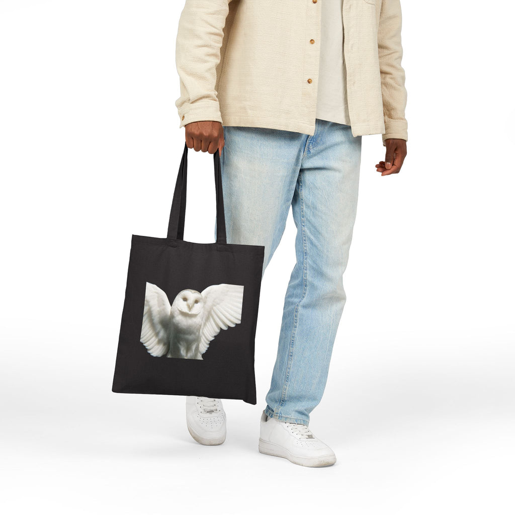 Sova Bird White Owl Tote Bag, Flying Bird Animal Design, Aesthetic Cotton Canvas Bag, Reusable Shopping Gift, Nature Lover Accessory