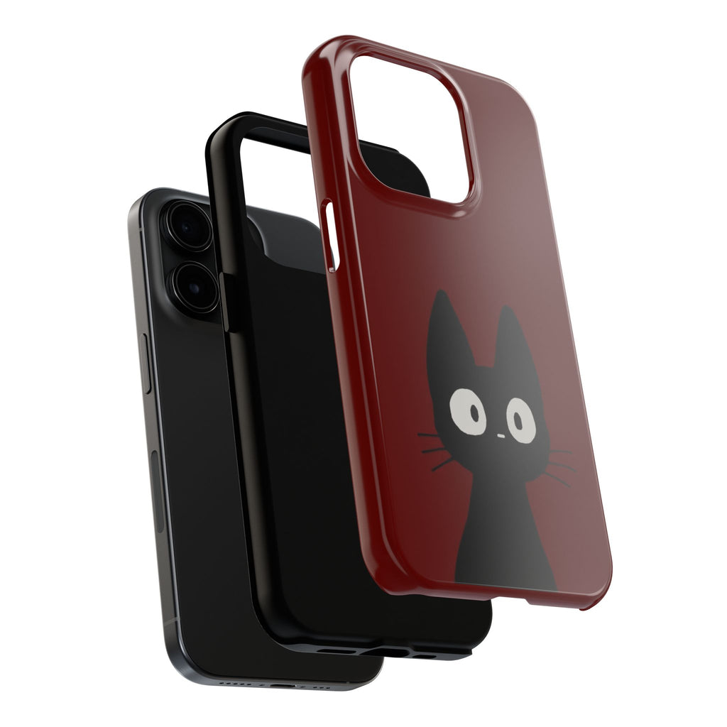 Black Cat Phone Case – Minimal Cute Design, Slim Protective Burgundy Cover