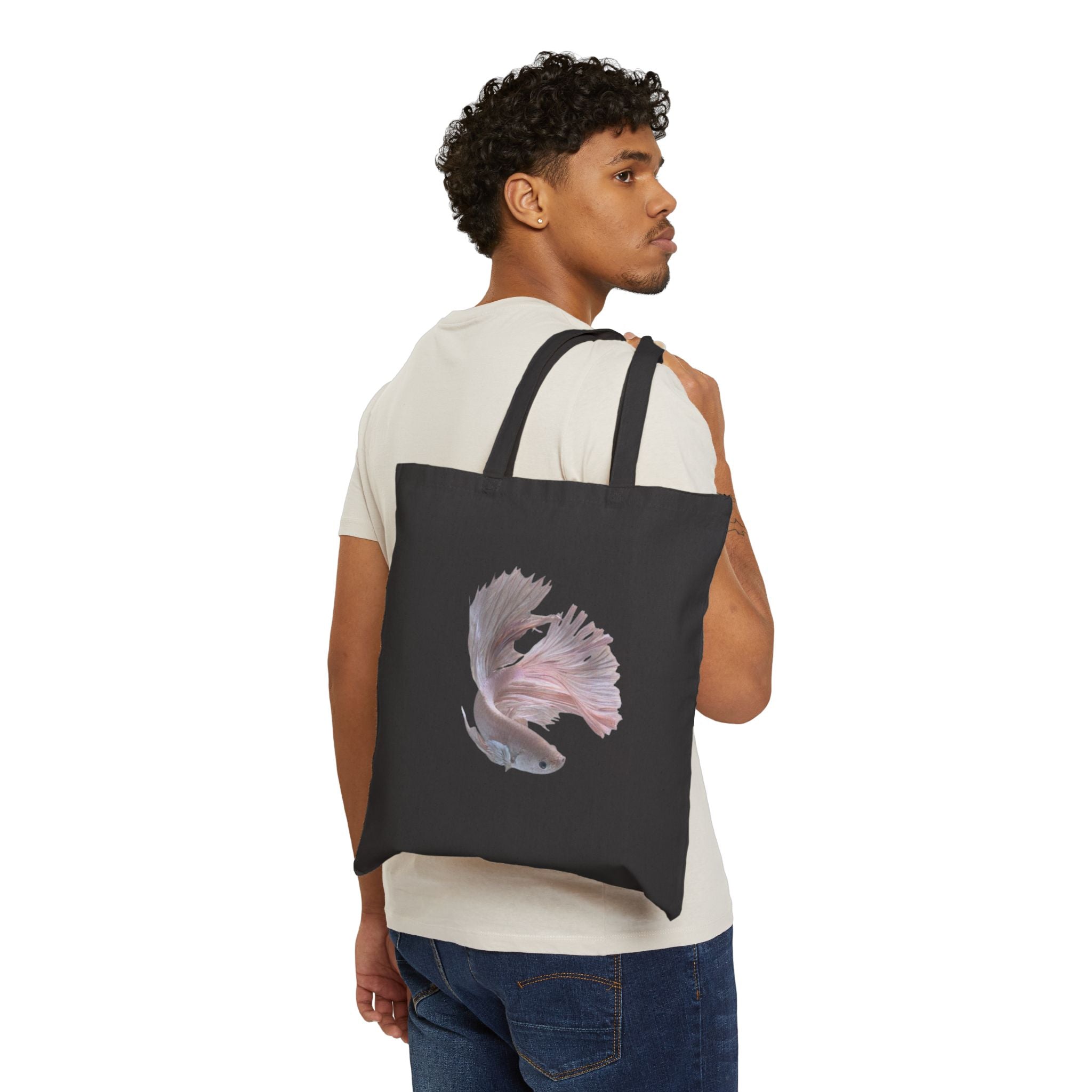 Pink Betta Fish Tote Bag, Aquarium Lover Design, Aesthetic Cotton Canvas Bag, Reusable Shopping Gift, Unique Aquatic Art
