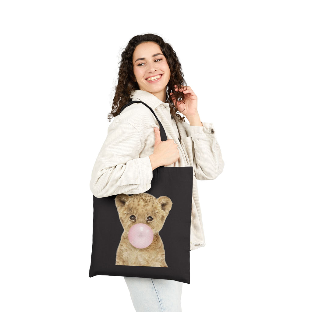 Cute Baby Lion Tote Bag, Bubblegum Animal Design, Aesthetic Cotton Canvas Bag, Reusable Shopping Gift, Wildlife Lover Accessory