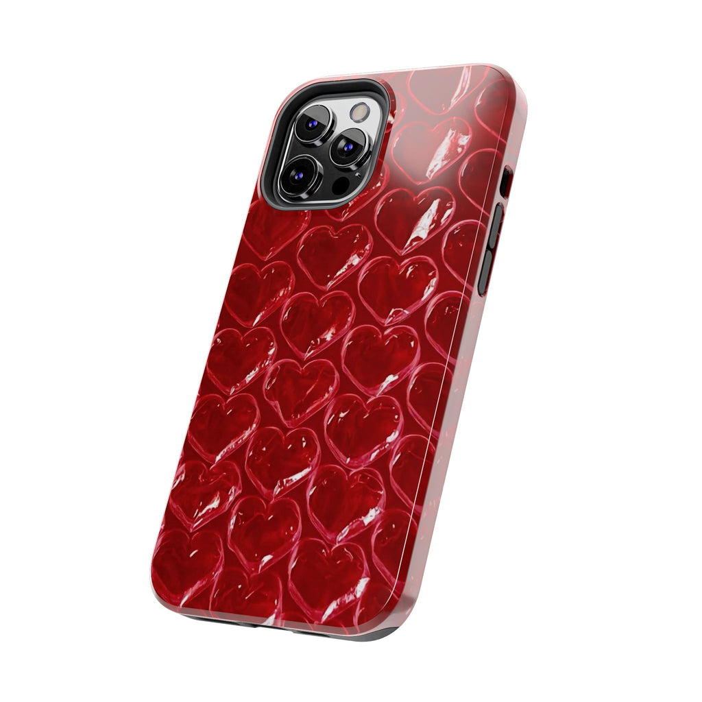 Red Heart Bubble Phone Case,  iPhone & Samsung Cute Love Pattern, Slim Protective Cover, Girls Women Design