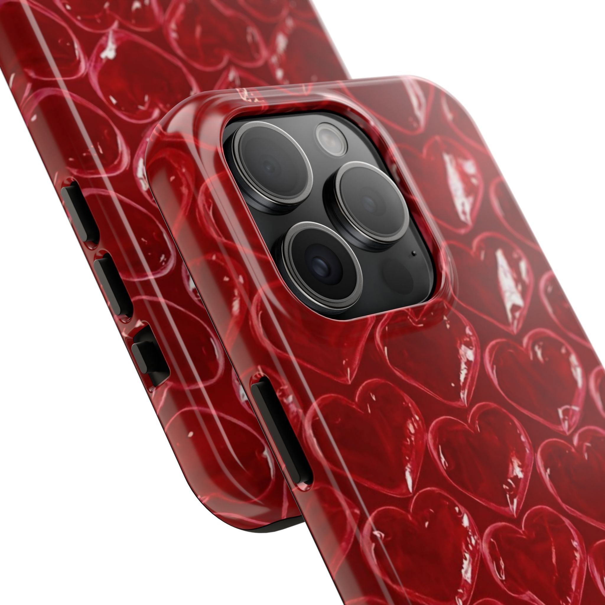 Red Heart Bubble Phone Case,  iPhone & Samsung Cute Love Pattern, Slim Protective Cover, Girls Women Design