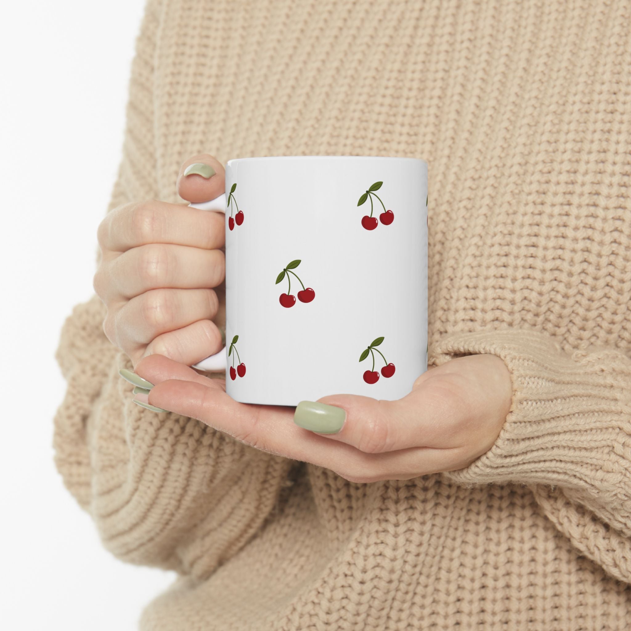 Cherry Ceramic Mug, Coffee, Tea Cup, Gift, Cherry Design