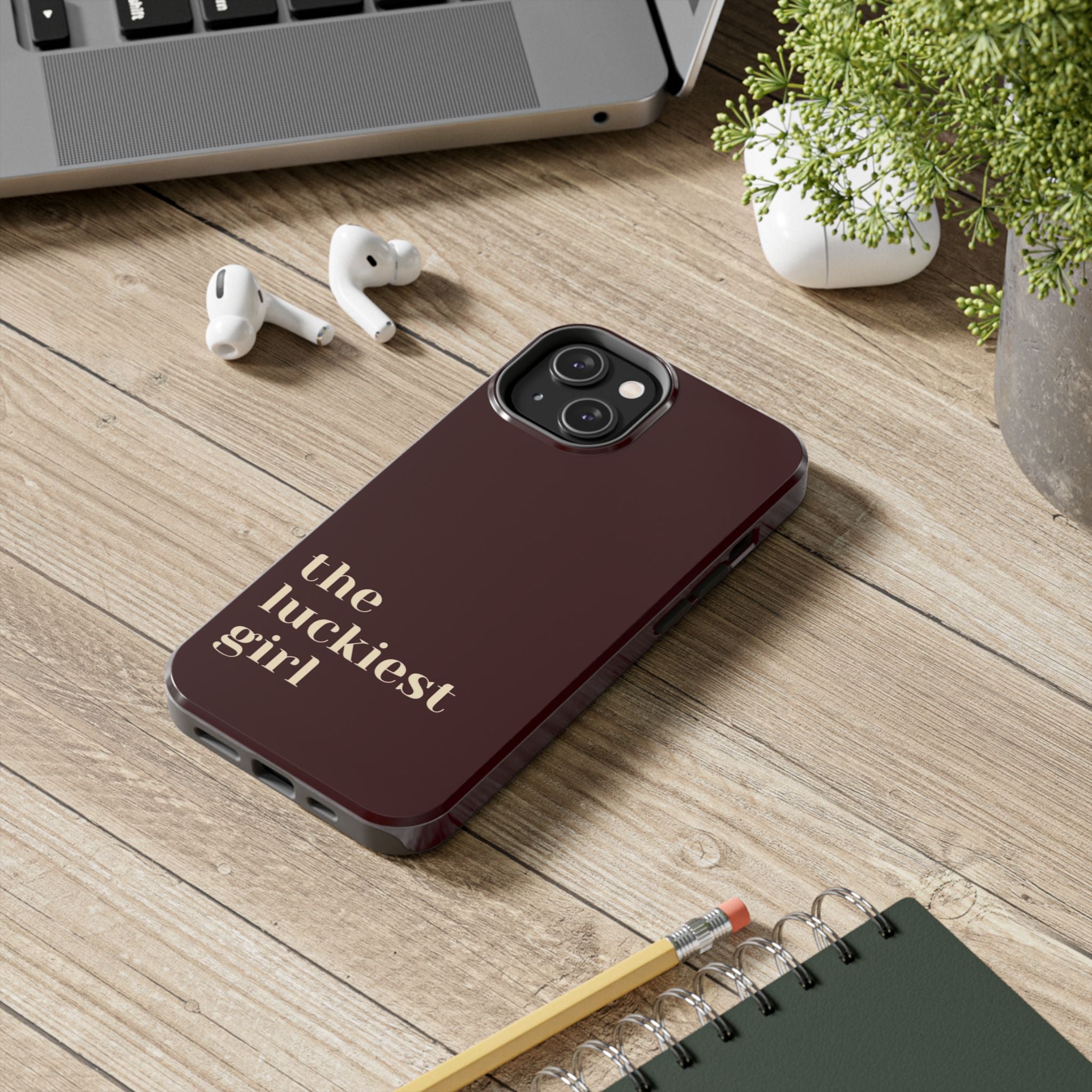 Burgundy Red Phone Case Minimal Aesthetic Protective The Luckiest Girl