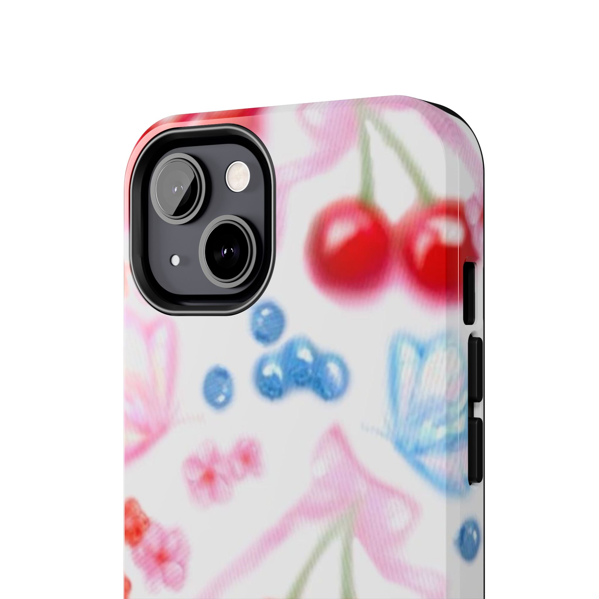 Cute Cherry Strawberry Phone Case, Bow Butterfly Design, iPhone & Samsung Protective Cover, Girls Women Fun Gift, Fruit Floral Pattern