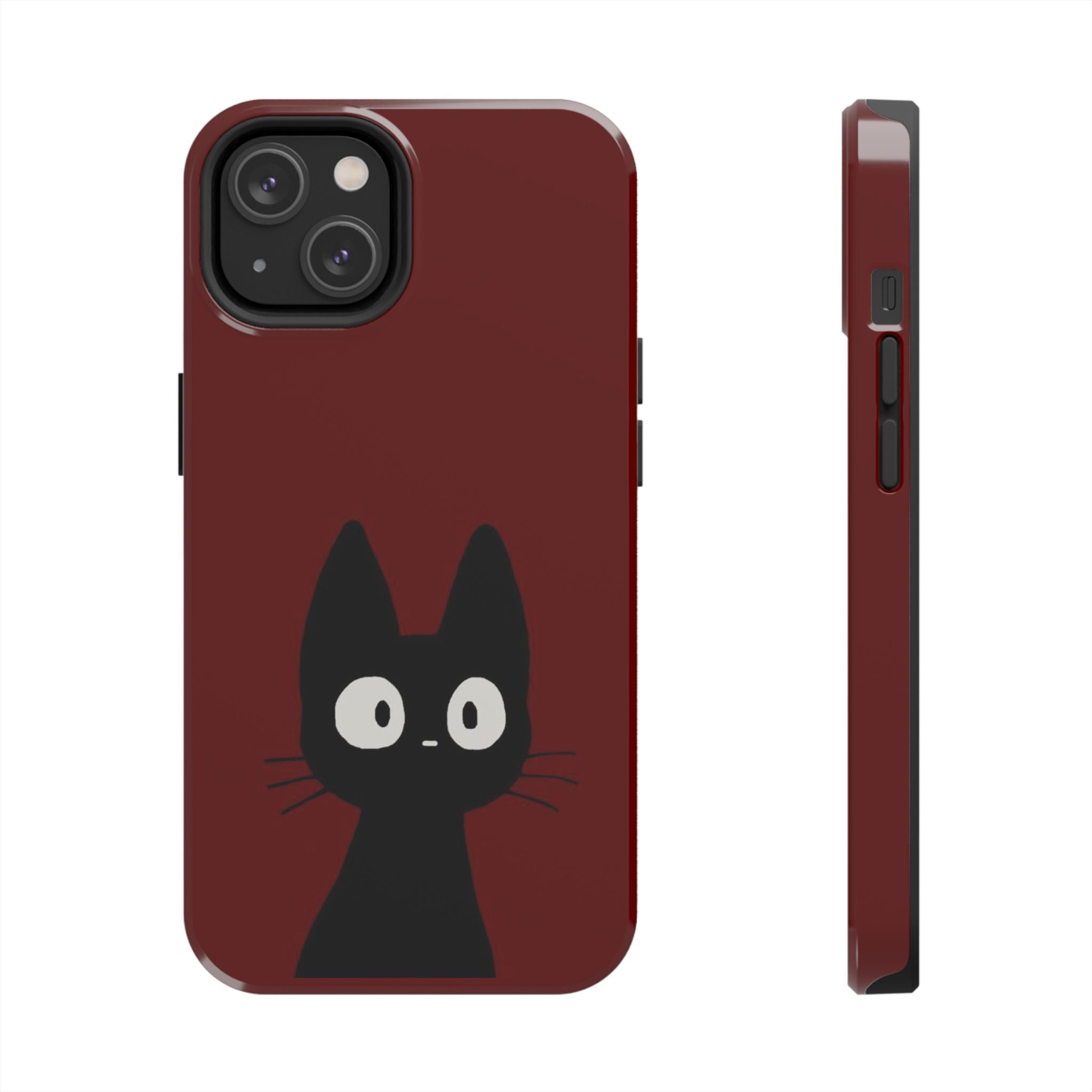 Black Cat Phone Case – Minimal Cute Design, Slim Protective Burgundy Cover