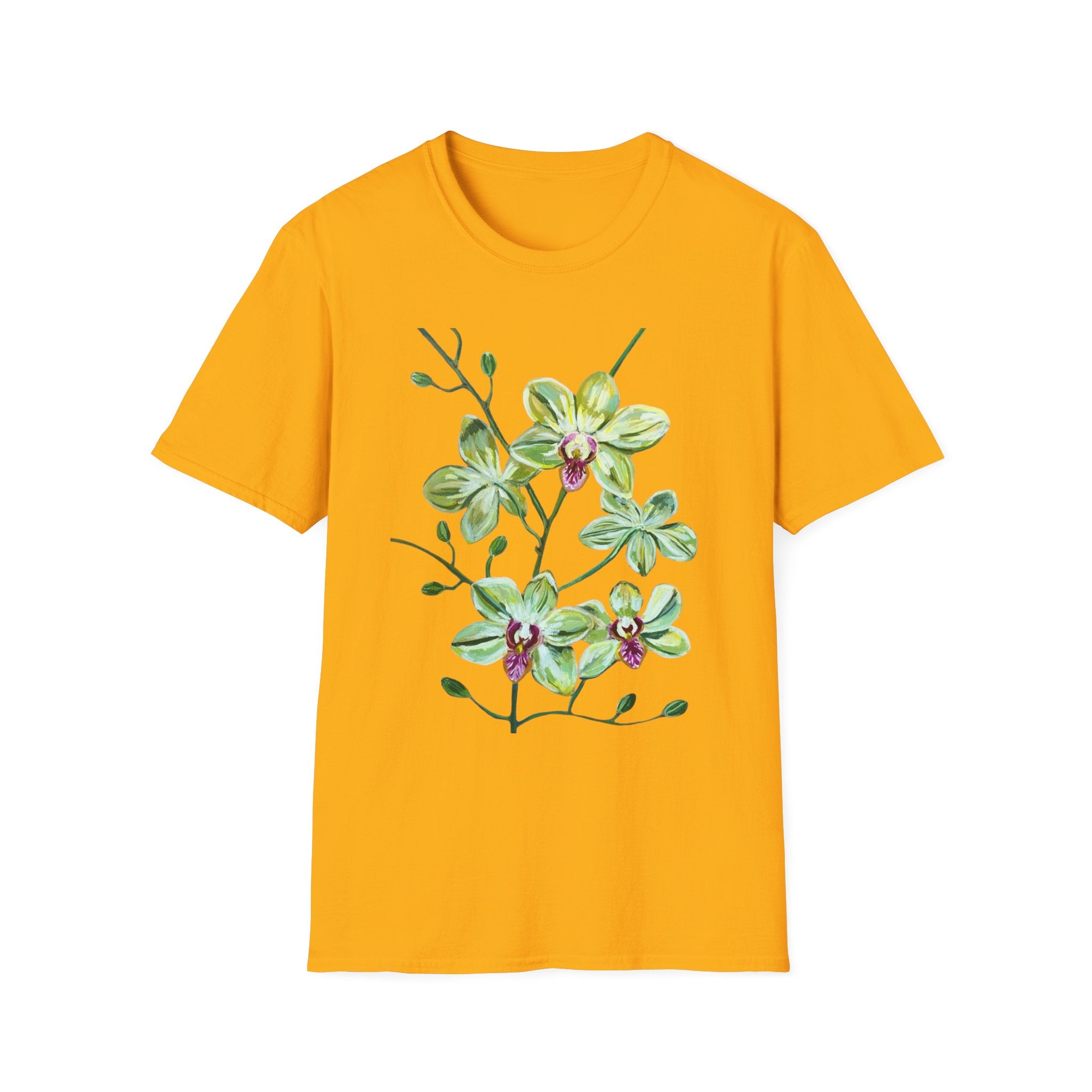 Green Orchid T-Shirt, Botanical Floral Graphic Tee, Nature Plant Art Shirt, Soft Cotton Apparel, Unique Gift for Women Men