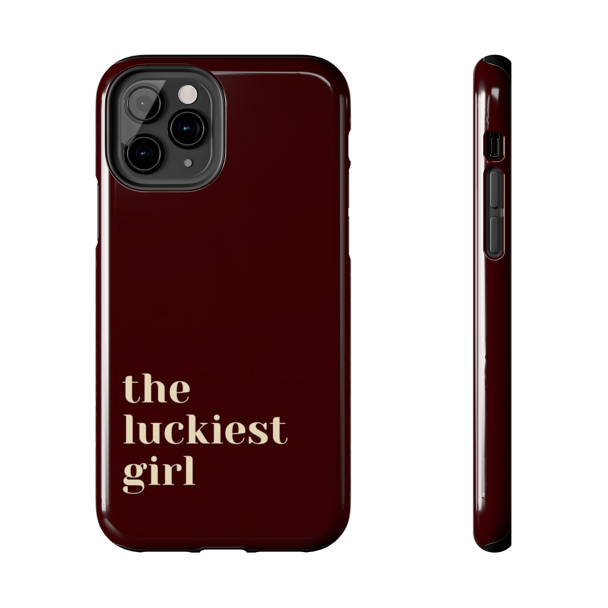 Burgundy Red Phone Case Minimal Aesthetic Protective The Luckiest Girl