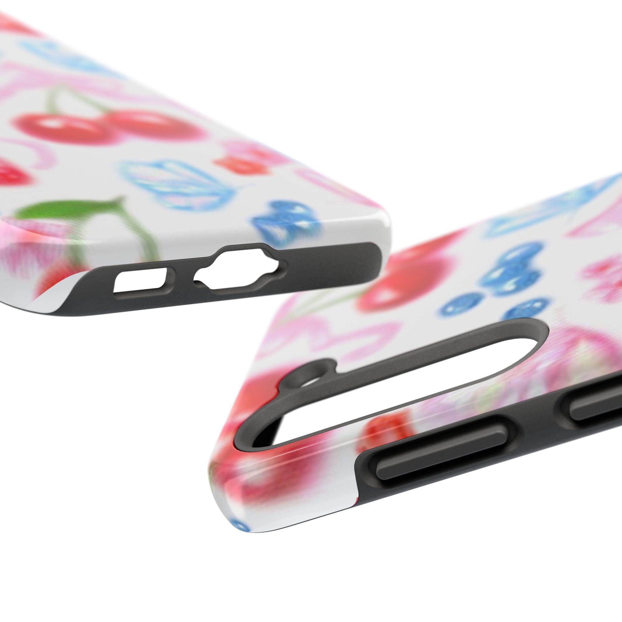 Cute Cherry Strawberry Phone Case, Bow Butterfly Design, iPhone & Samsung Protective Cover, Girls Women Fun Gift, Fruit Floral Pattern