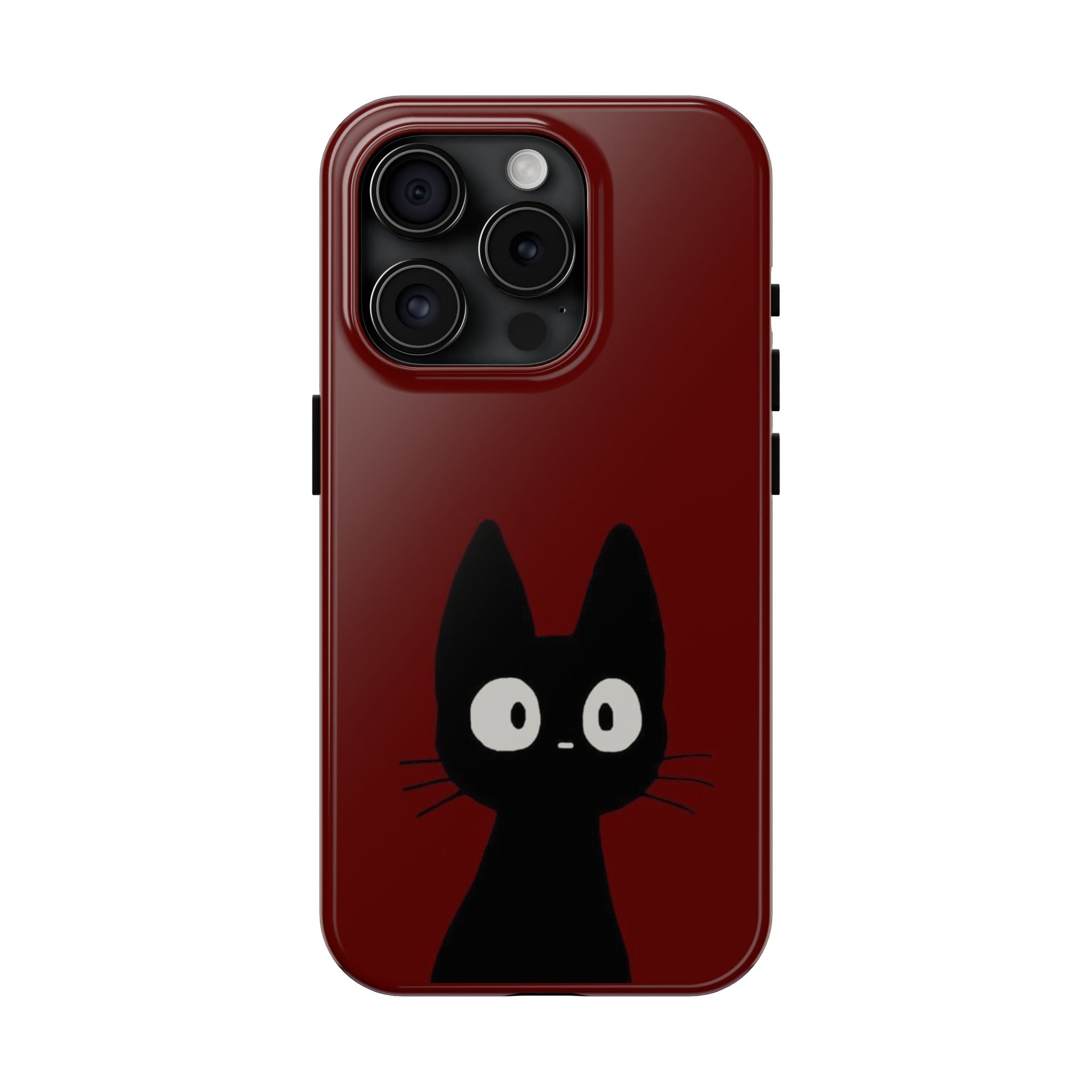 Black Cat Phone Case – Minimal Cute Design, Slim Protective Burgundy Cover
