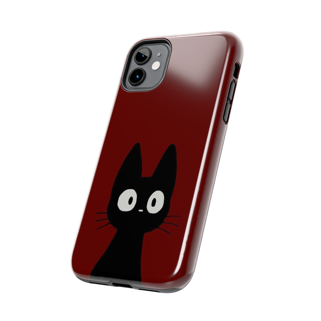 Black Cat Phone Case – Minimal Cute Design, Slim Protective Burgundy Cover