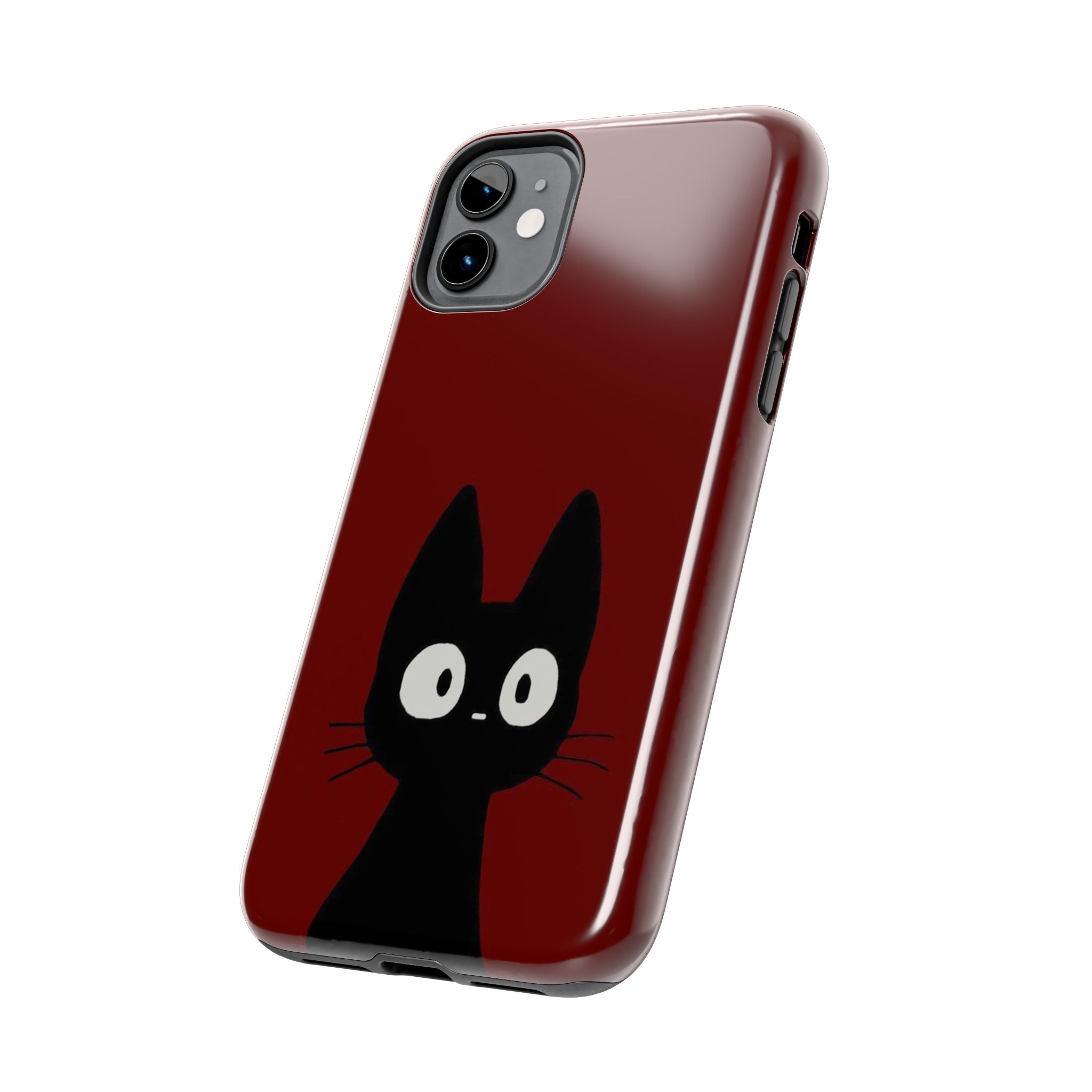 Black Cat Phone Case – Minimal Cute Design, Slim Protective Burgundy Cover