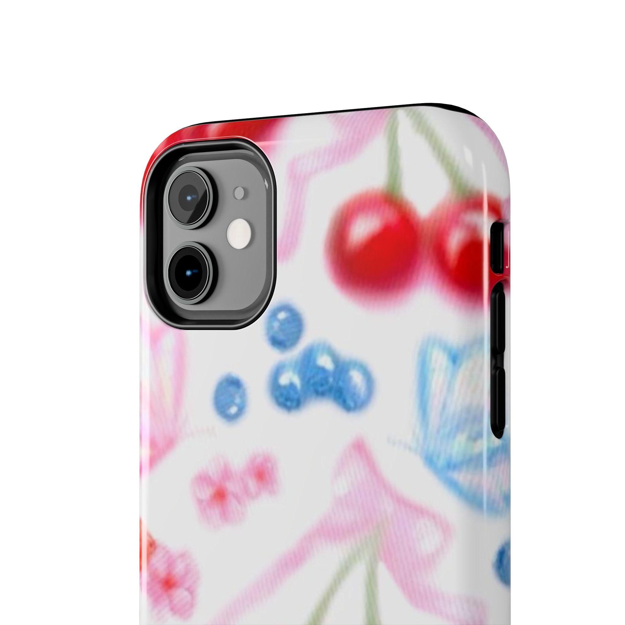 Cute Cherry Strawberry Phone Case, Bow Butterfly Design, iPhone & Samsung Protective Cover, Girls Women Fun Gift, Fruit Floral Pattern