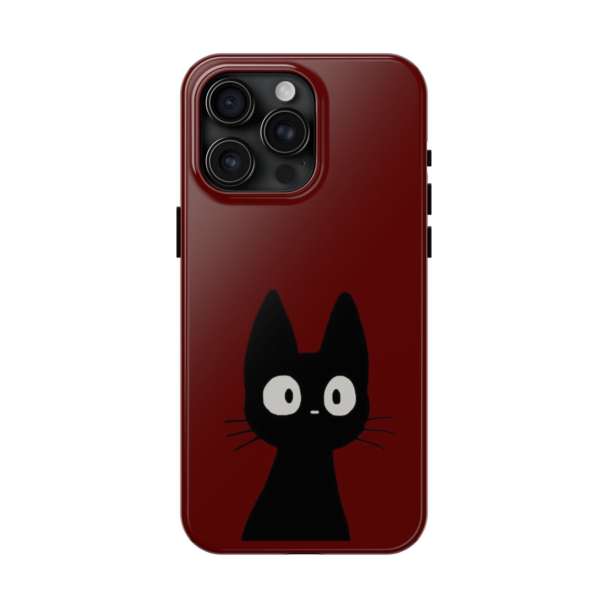 Black Cat Phone Case – Minimal Cute Design, Slim Protective Burgundy Cover