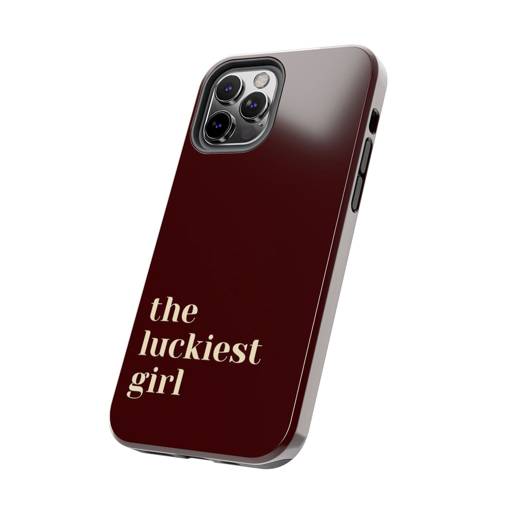 Burgundy Red Phone Case Minimal Aesthetic Protective The Luckiest Girl