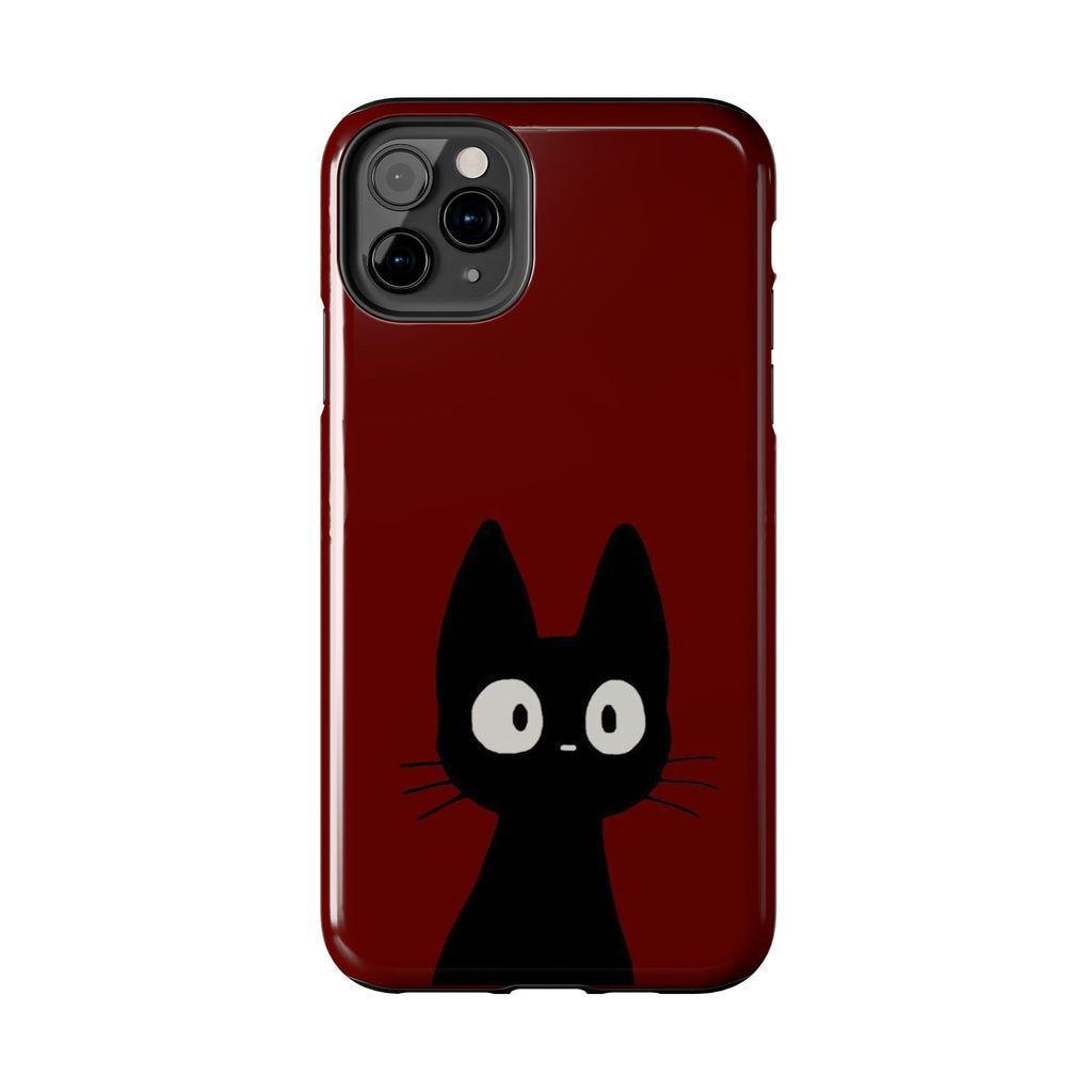 Black Cat Phone Case – Minimal Cute Design, Slim Protective Burgundy Cover
