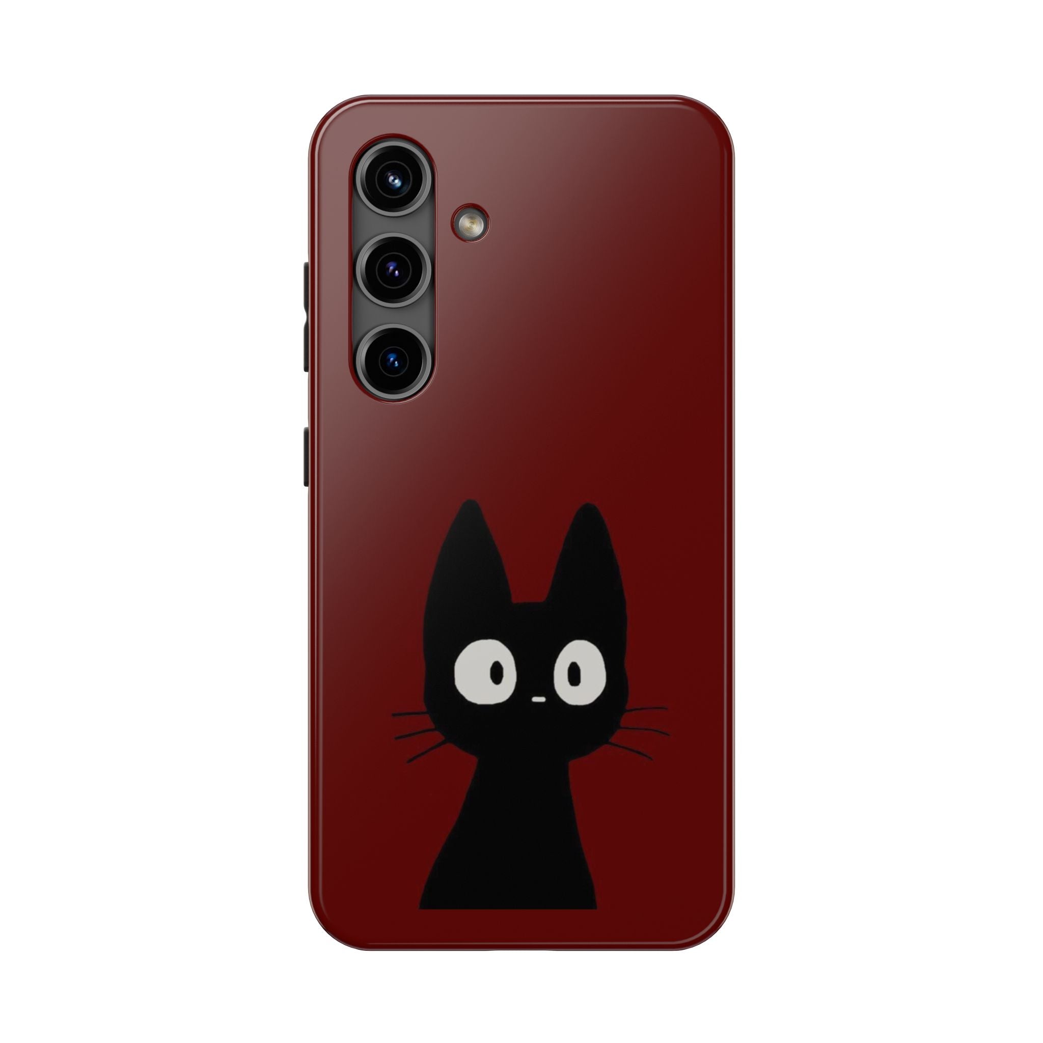 Black Cat Phone Case – Minimal Cute Design, Slim Protective Burgundy Cover